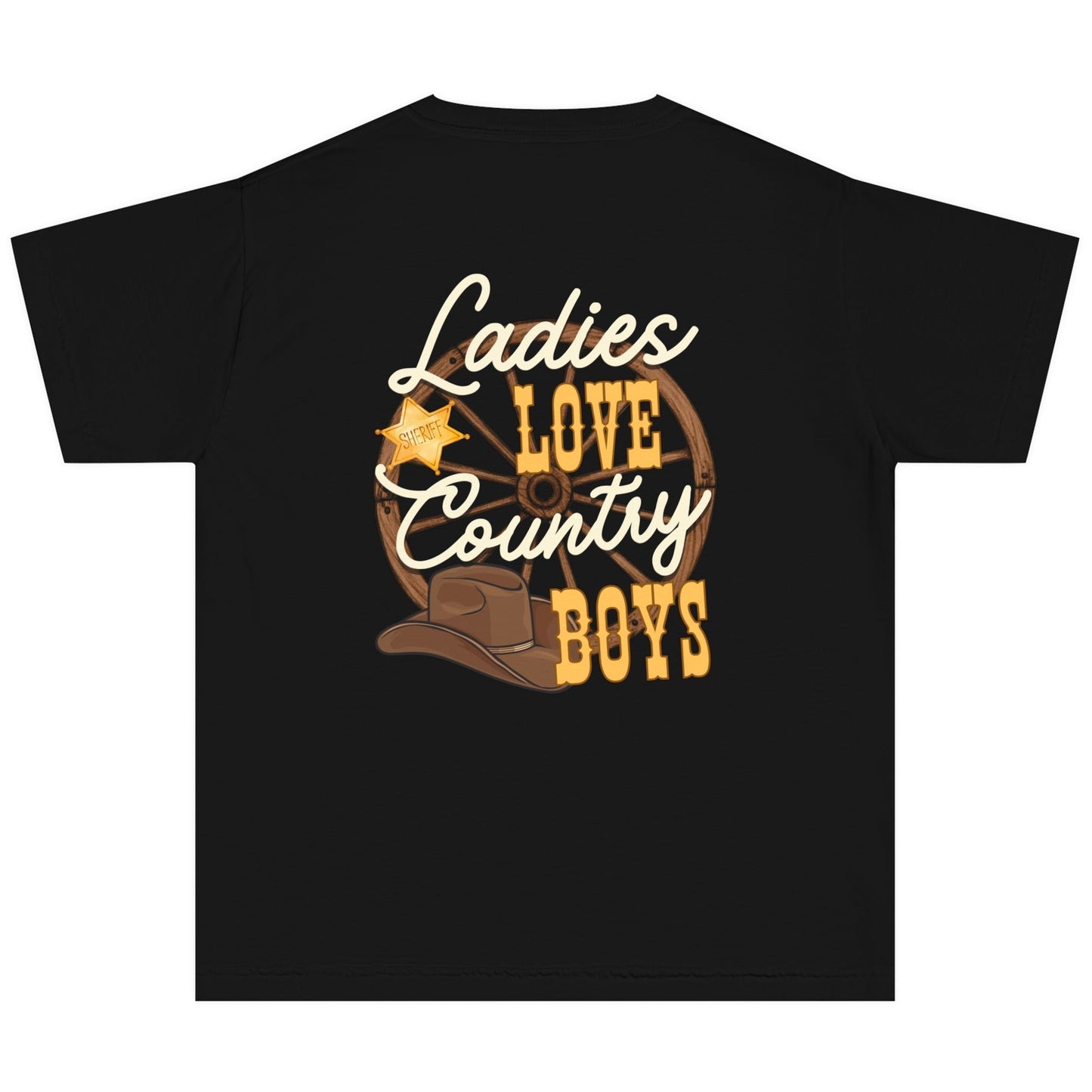 back child’s t shirt Ladies love country boys t shirt unisex hotsweettees country music shirt country boy gift for dad deep country roots cowboy hat sheriff badge wagon wheel back design free shipping birthday gift dad and son matching shirts