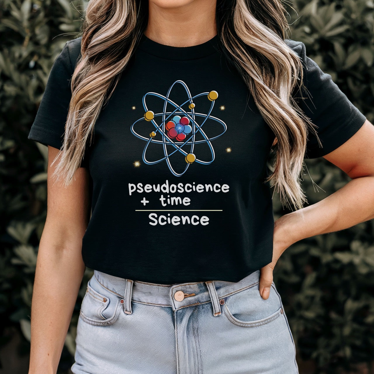 Pseudoscience plus time equals science hot sweet tees science t shirt science teacher Einstein themed theory of relativity gift free shipping unisex t shirt nerdy shirt quantum theory Engineer t shirt college science college student teacher Black