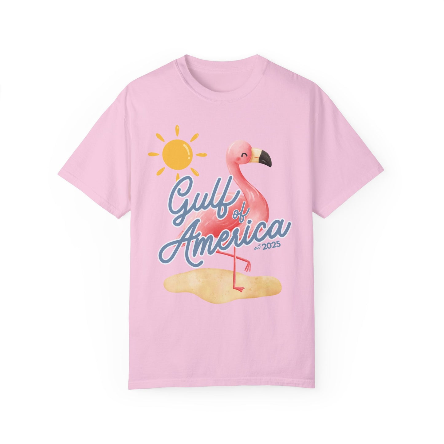 Gulf of america 2025 summer beach patriotic unisex comfort colors hot sweet tees free shipping america flamingo beach sun Florida Texas comfort colors america trump 2025 gulf America tee American made comfort colors maga Blossom