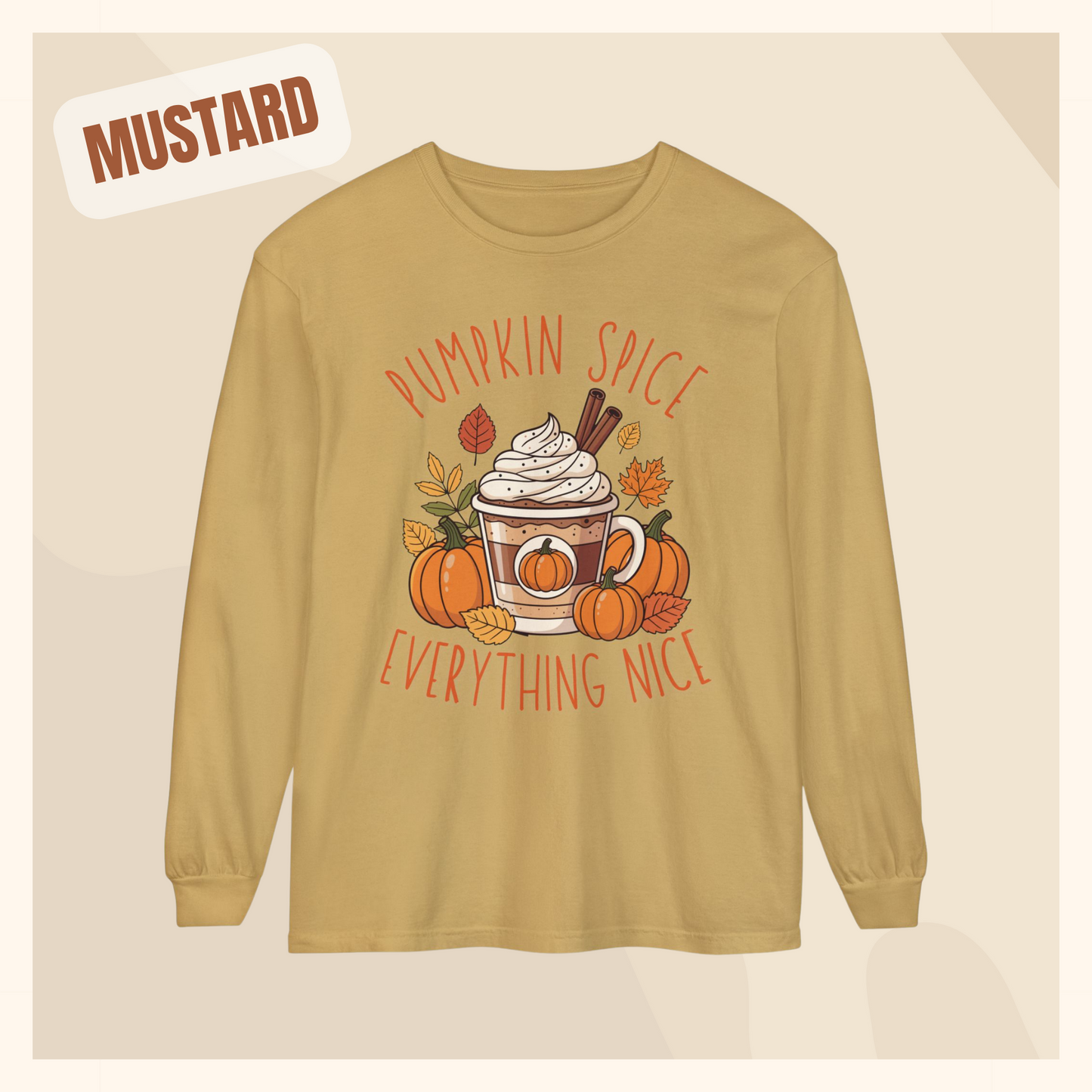 fall long sleeve pumpkin spice coffee autumn hotsweettees free shipping gift birthday women long sleeve fall long sleeve shirt cotton long sleeve comfort colors orange fall leaves pumpkins