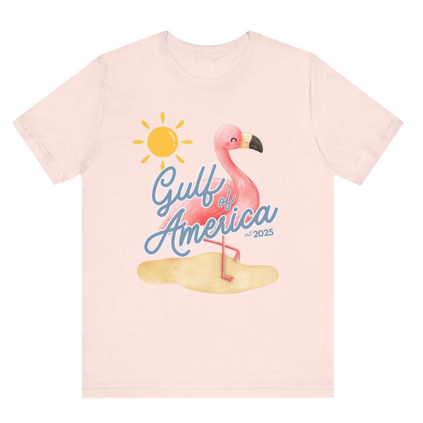 Gulf of America Unisex T Shirt Patriotic Themed USA Summer Pink Flamingo Beach Trump 2025 hotsweettees spring break shirt women’s birthday gift cute flamingo pink free shipping gift trump lover gift hot sweet tees t shirt Cotton tee Pink