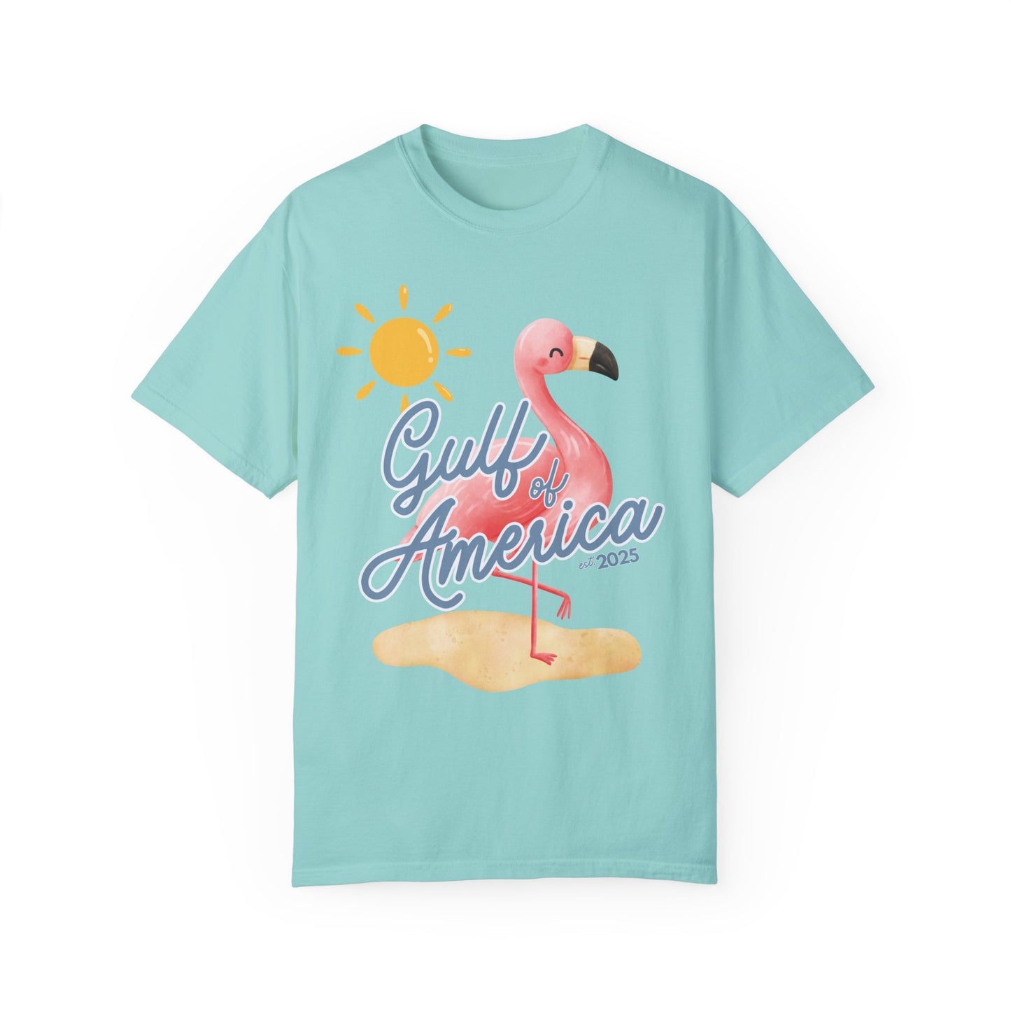 Gulf of america 2025 summer beach patriotic unisex comfort colors hot sweet tees free shipping america flamingo beach sun Florida Texas comfort colors america trump 2025 gulf America tee American made comfort colors maga Chalky mint