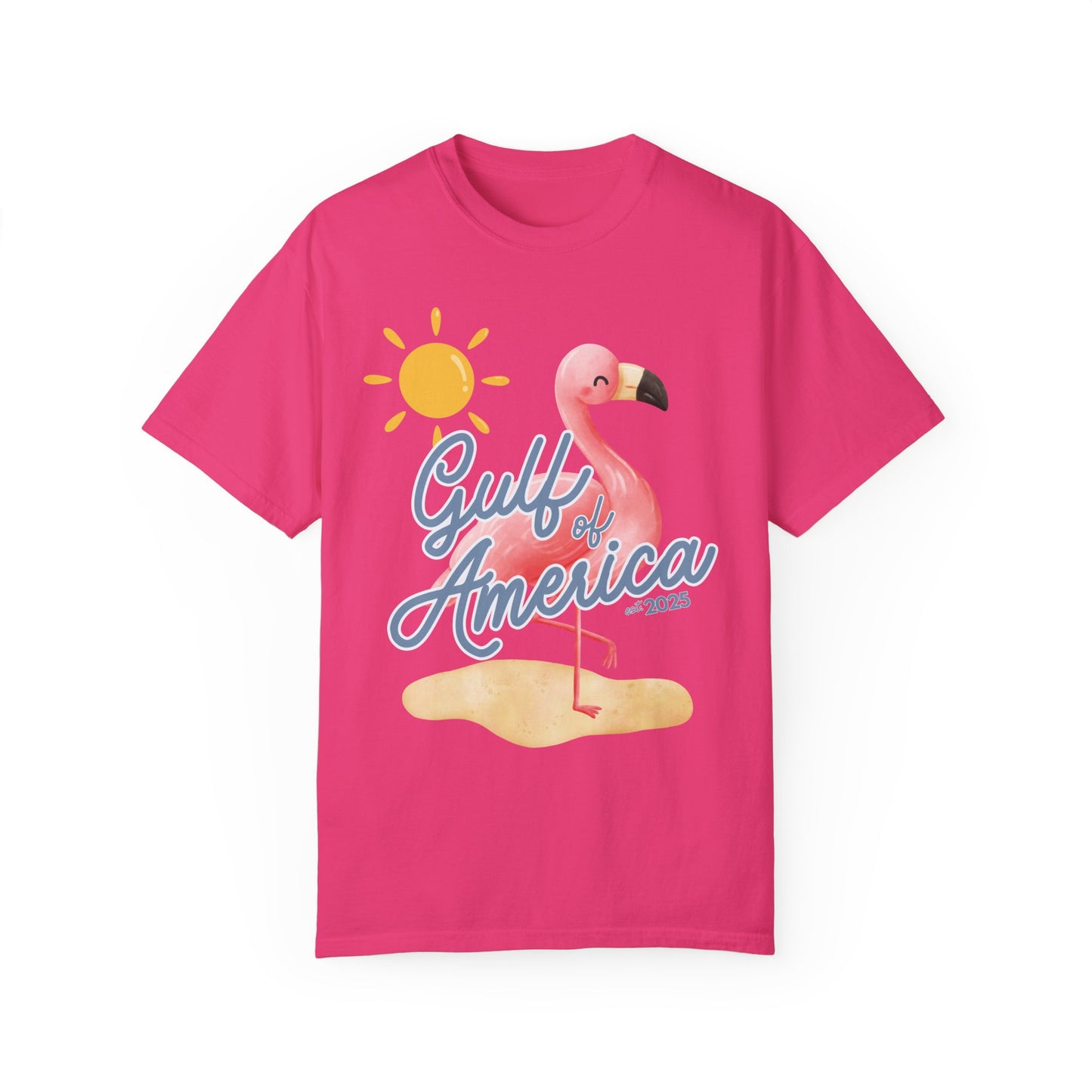 Gulf of america 2025 summer beach patriotic unisex comfort colors hot sweet tees free shipping america flamingo beach sun Florida Texas comfort colors america trump 2025 gulf America tee American made comfort colors maga Heliconia