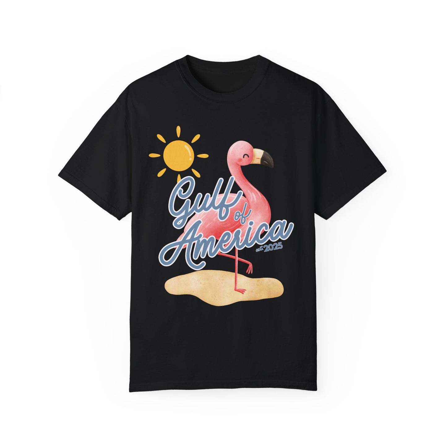 Gulf of america 2025 summer beach patriotic unisex comfort colors hot sweet tees free shipping america flamingo beach sun Florida Texas comfort colors america trump 2025 gulf America tee American made comfort colors maga Black