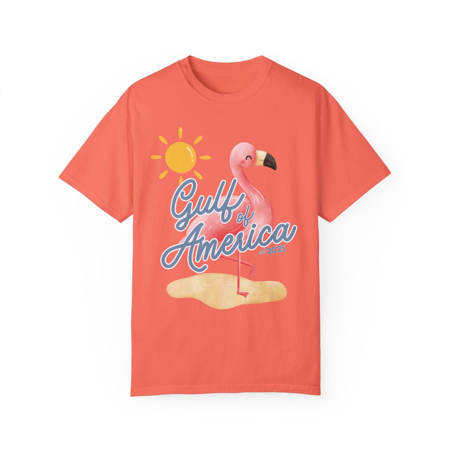 Gulf of america 2025 summer beach patriotic unisex comfort colors hot sweet tees free shipping america flamingo beach sun Florida Texas comfort colors america trump 2025 gulf America tee American made comfort colors maga Bright salmon