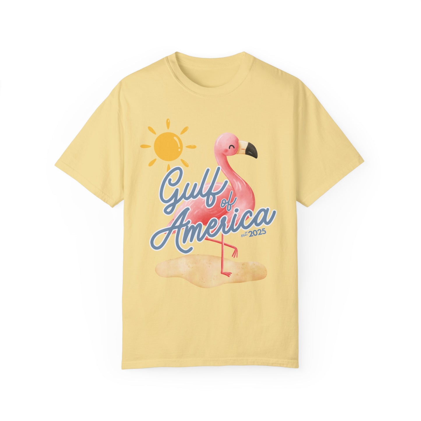 Gulf of america 2025 summer beach patriotic unisex comfort colors hot sweet tees free shipping america flamingo beach sun Florida Texas comfort colors america trump 2025 gulf America tee American made comfort colors maga Butter