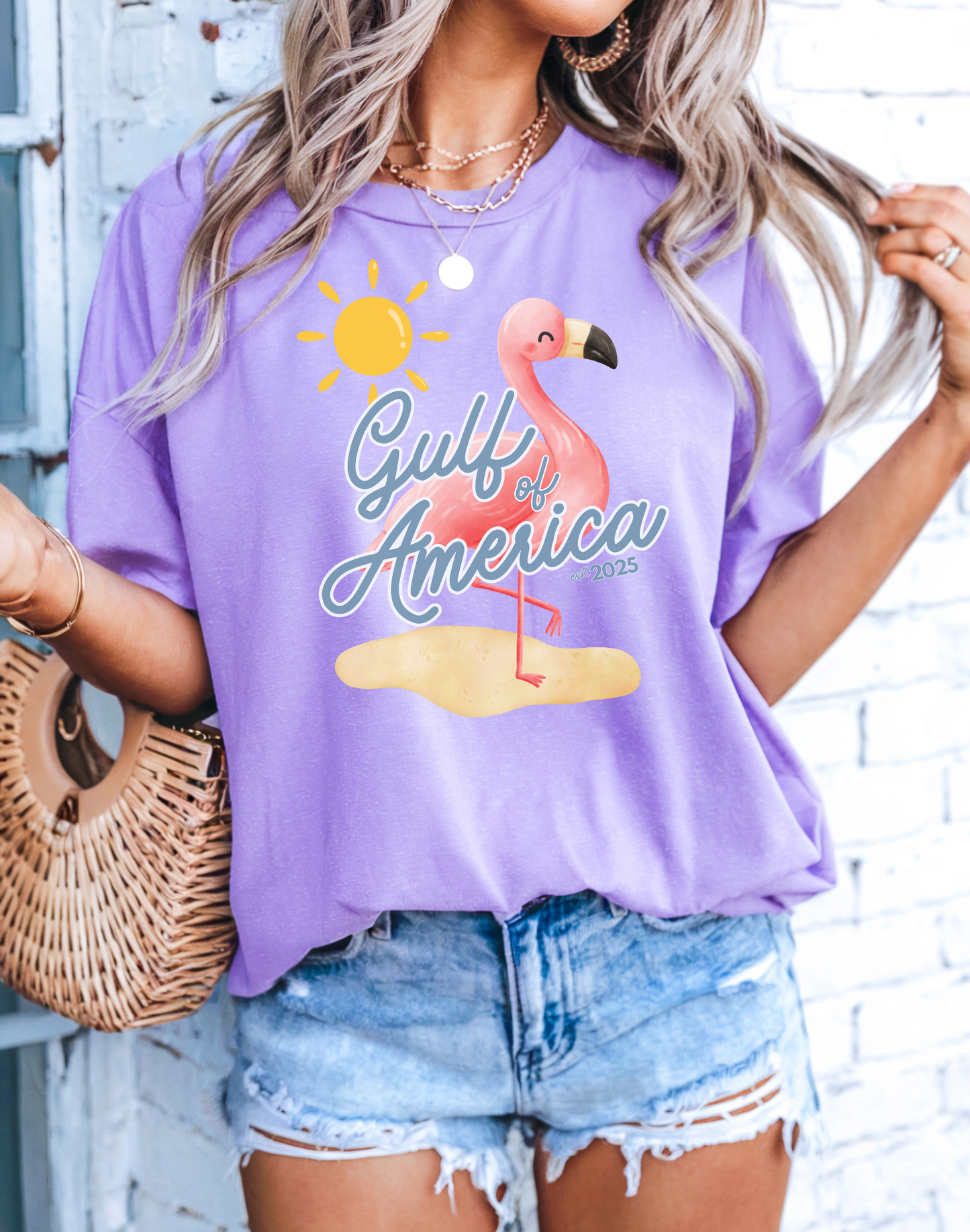 Gulf of america 2025 summer beach patriotic unisex comfort colors hot sweet tees free shipping america flamingo beach sun Florida Texas violet comfort colors