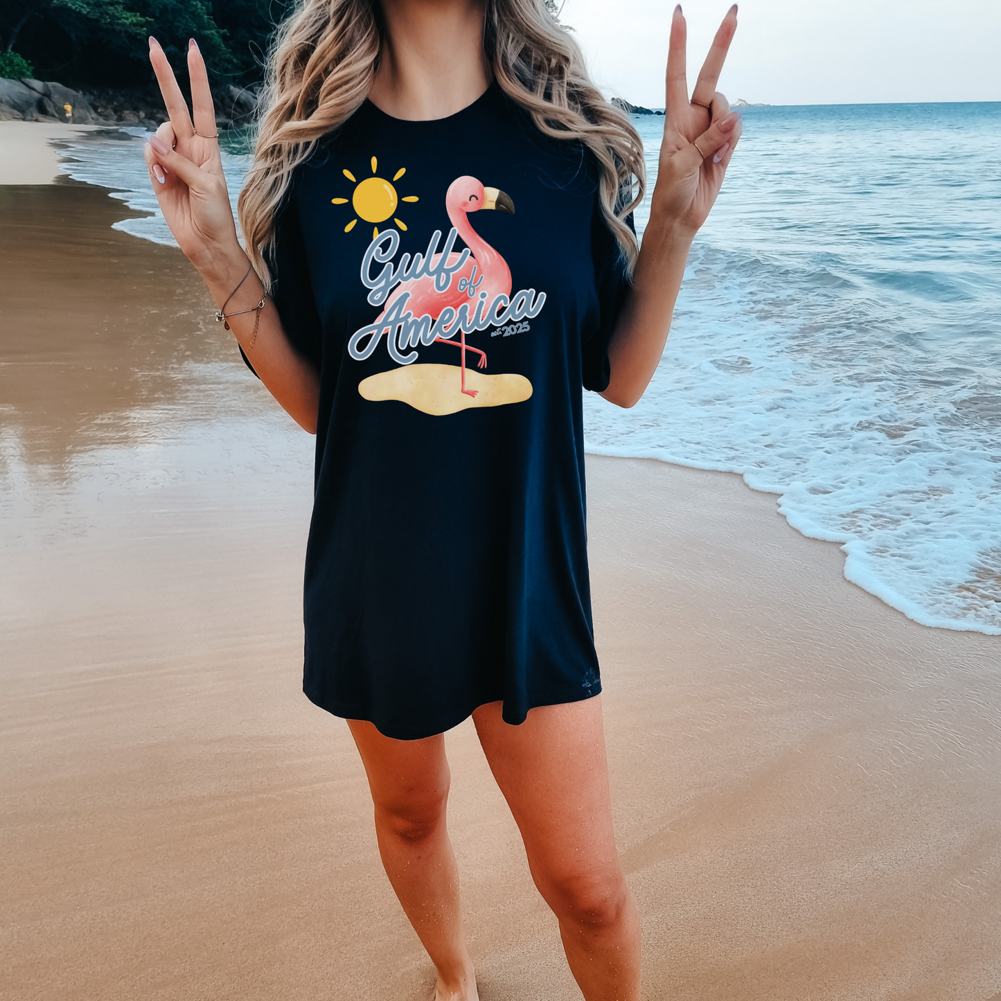 Gulf of america 2025 summer beach patriotic unisex comfort colors hot sweet tees free shipping america flamingo beach sun Florida Texas comfort colors america trump 2025 gulf America tee American made comfort colors maga