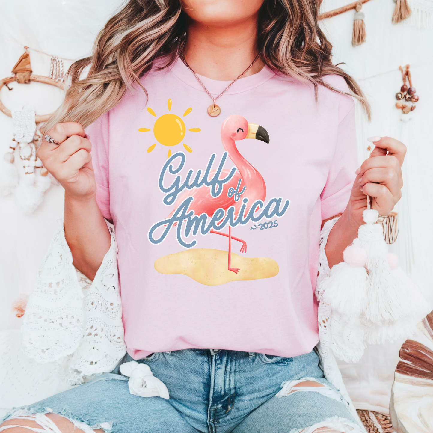Gulf of america 2025 summer beach patriotic unisex comfort colors hot sweet tees free shipping america flamingo beach sun Florida Texas comfort colors america trump 2025 gulf America tee American made comfort colors maga