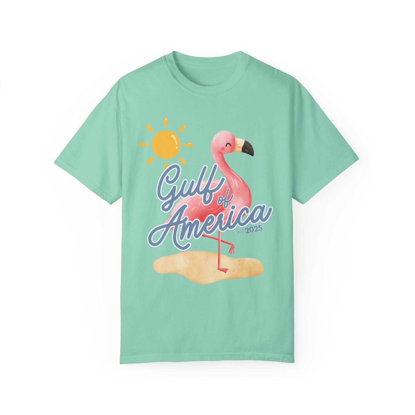 Gulf of america 2025 summer beach patriotic unisex comfort colors hot sweet tees free shipping america flamingo beach sun Florida Texas comfort colors america trump 2025 gulf America tee American made comfort colors maga Island reef