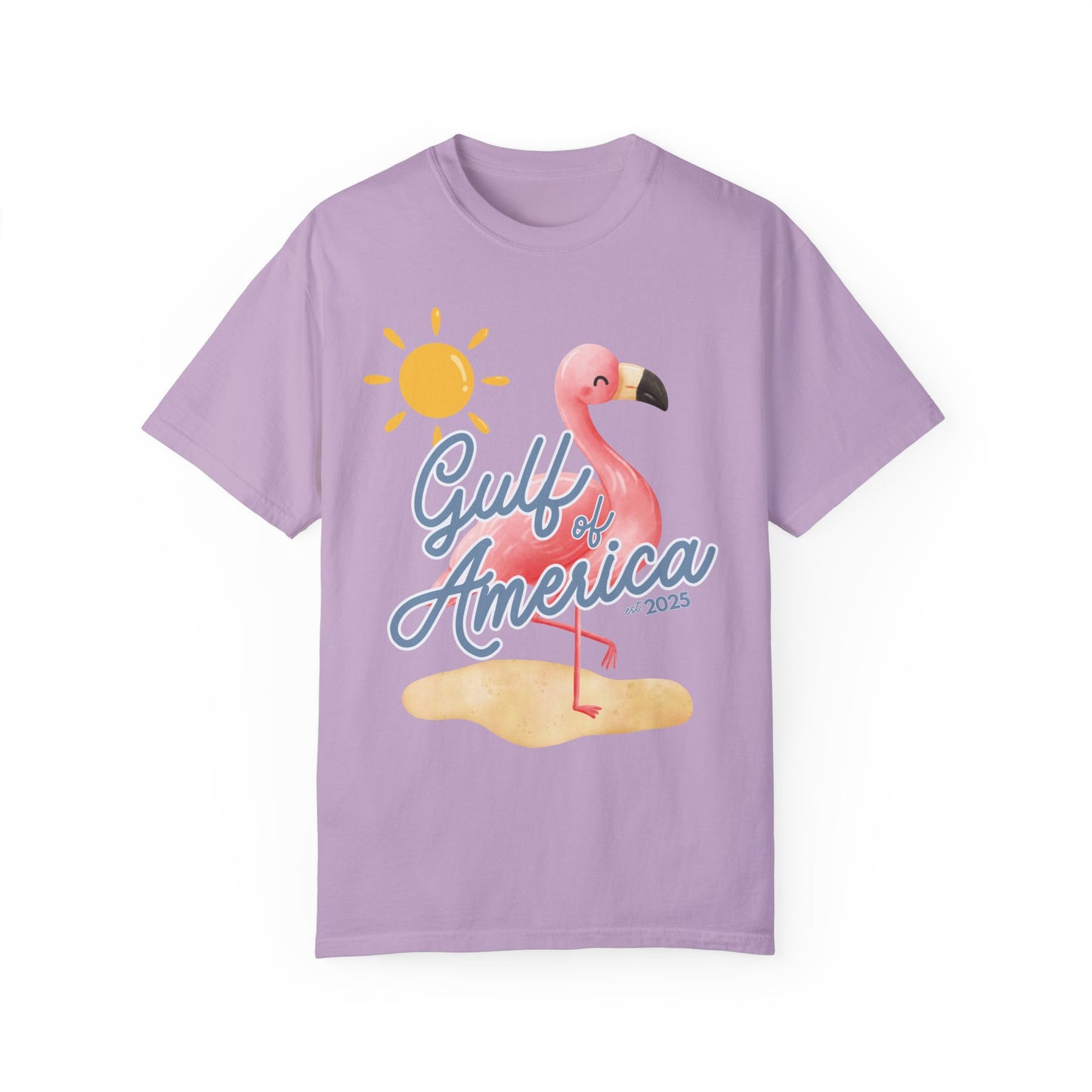 Gulf of america 2025 summer beach patriotic unisex comfort colors hot sweet tees free shipping america flamingo beach sun Florida Texas comfort colors america trump 2025 gulf America tee American made comfort colors maga orchid
