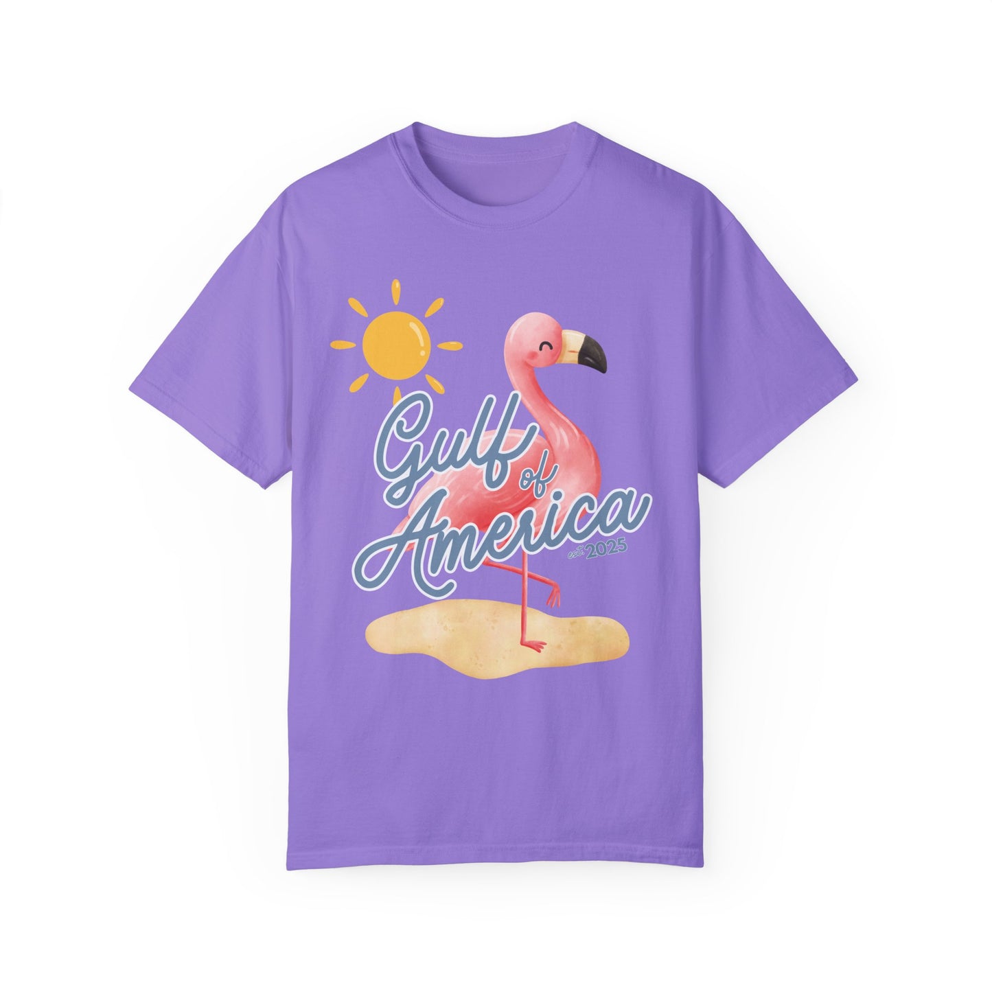 Gulf of america 2025 summer beach patriotic unisex comfort colors hot sweet tees free shipping america flamingo beach sun Florida Texas comfort colors america trump 2025 gulf America tee American made comfort colors maga Violet