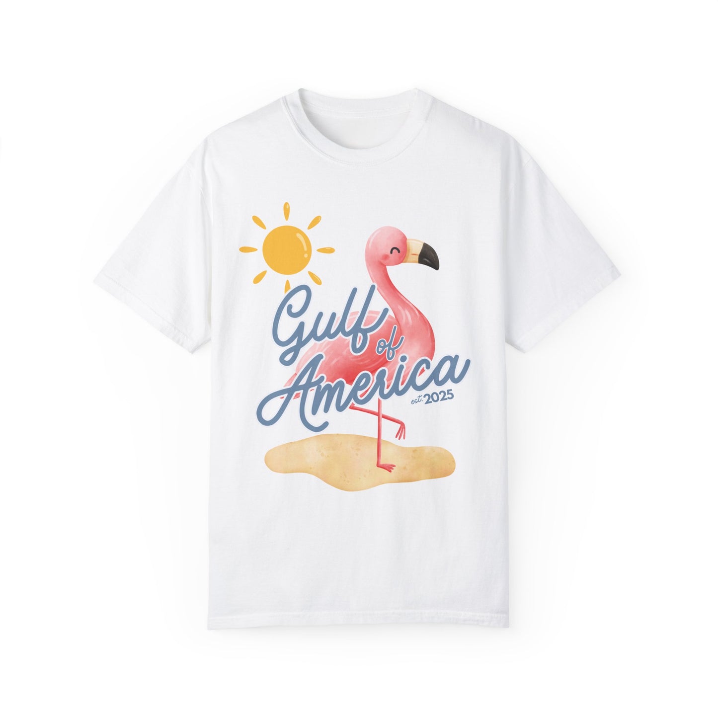 Gulf of america 2025 summer beach patriotic unisex comfort colors hot sweet tees free shipping america flamingo beach sun Florida Texas comfort colors america trump 2025 gulf America tee American made comfort colors maga White