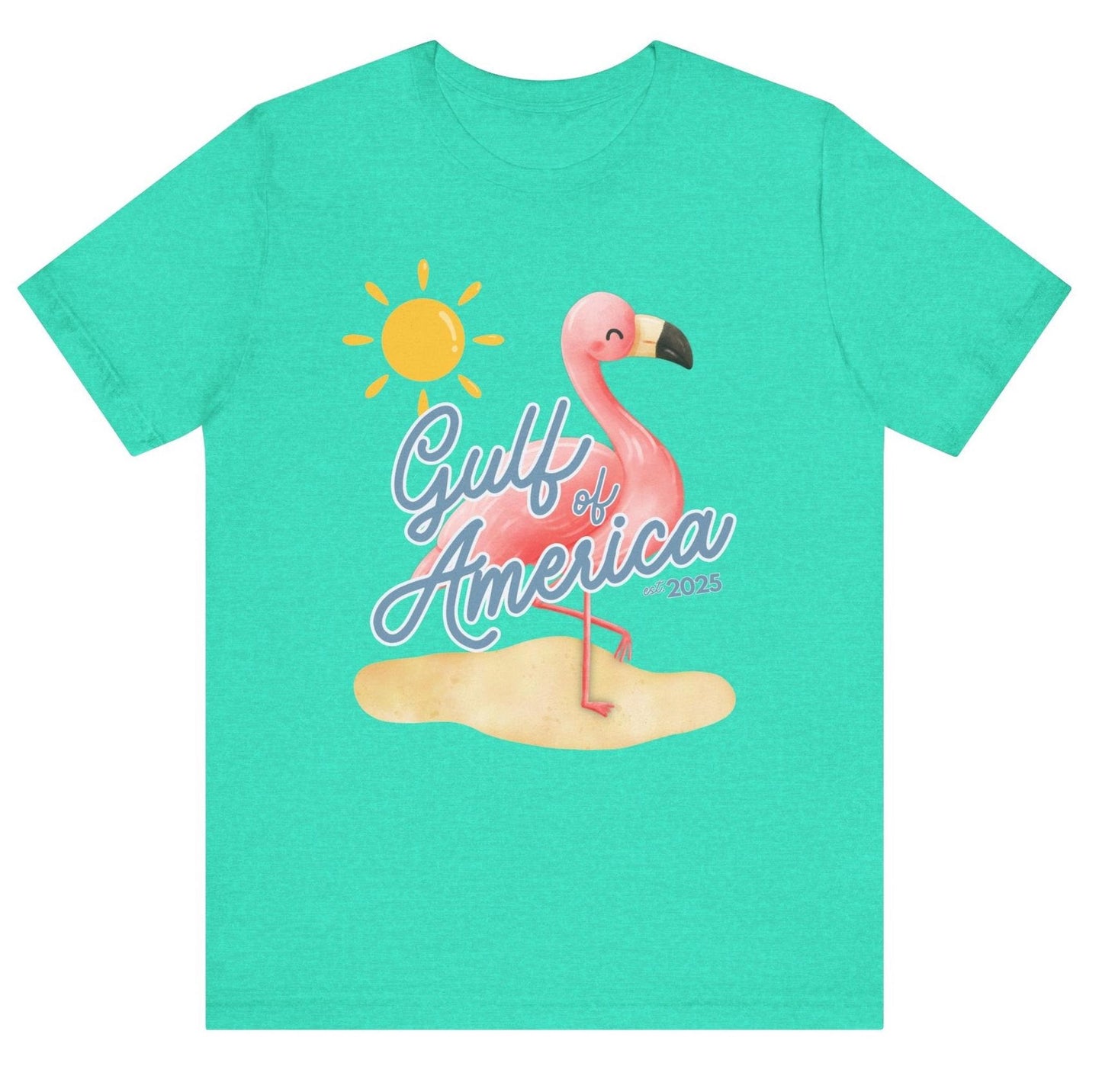 Gulf of America Unisex T Shirt Patriotic Themed USA Summer Pink Flamingo Beach Trump 2025 hotsweettees spring break shirt women’s birthday gift cute flamingo pink free shipping gift trump lover gift hot sweet tees t shirt Cotton tee