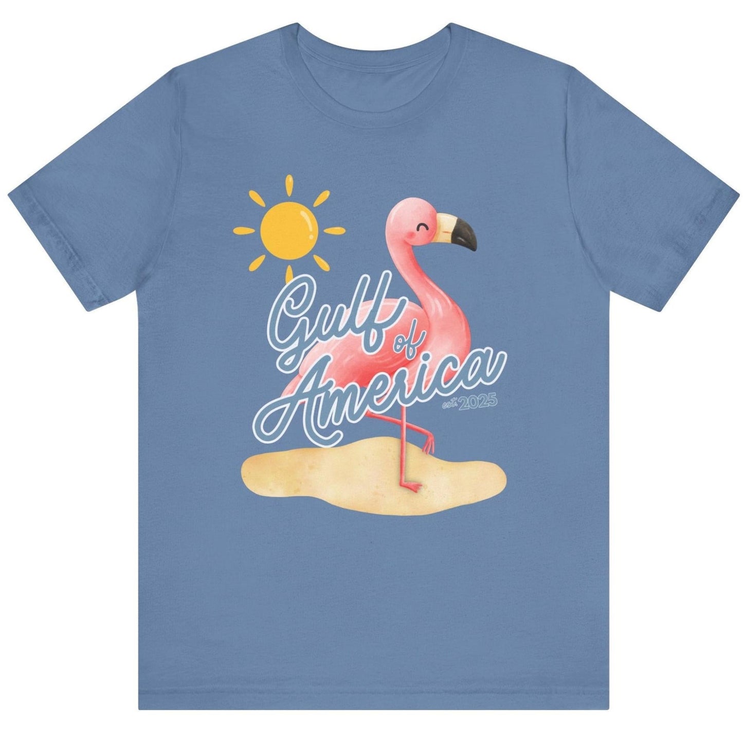 Gulf of America Unisex T Shirt Patriotic Themed USA Summer Pink Flamingo Beach Trump 2025 hotsweettees spring break shirt women’s birthday gift cute flamingo pink free shipping gift trump lover gift hot sweet tees t shirt Cotton tee