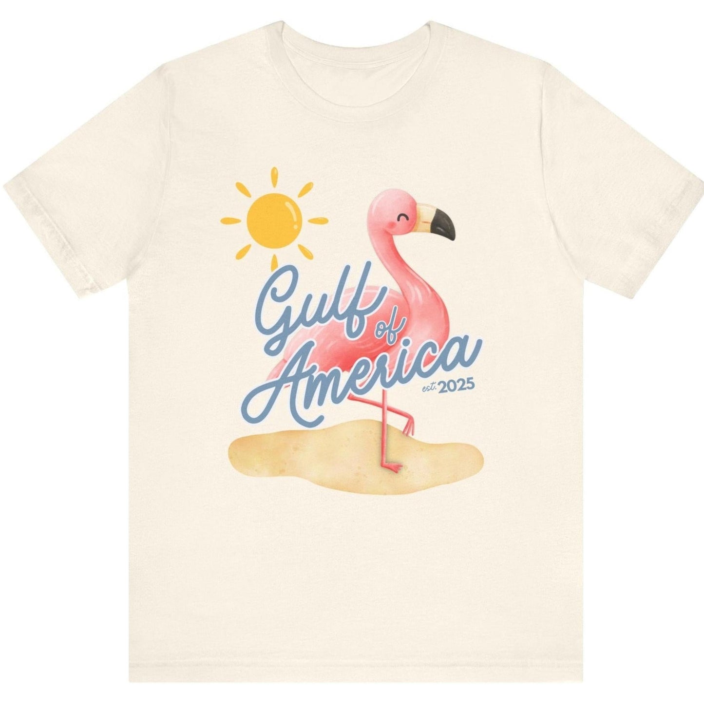 Gulf of America Unisex T Shirt Patriotic Themed USA Summer Pink Flamingo Beach Trump 2025 hotsweettees spring break shirt women’s birthday gift cute flamingo pink free shipping gift trump lover gift hot sweet tees t shirt Cotton tee