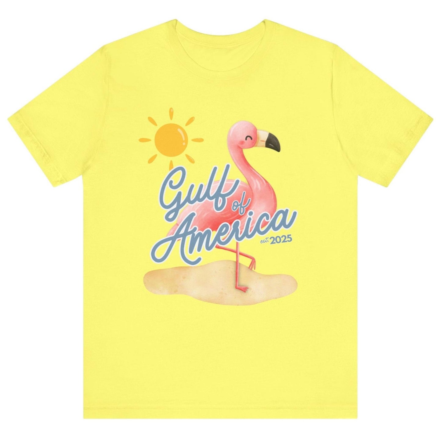 Gulf of America Unisex T Shirt Patriotic Themed USA Summer Pink Flamingo Beach Trump 2025 hotsweettees spring break shirt women’s birthday gift cute flamingo pink free shipping gift trump lover gift hot sweet tees t shirt Cotton tee