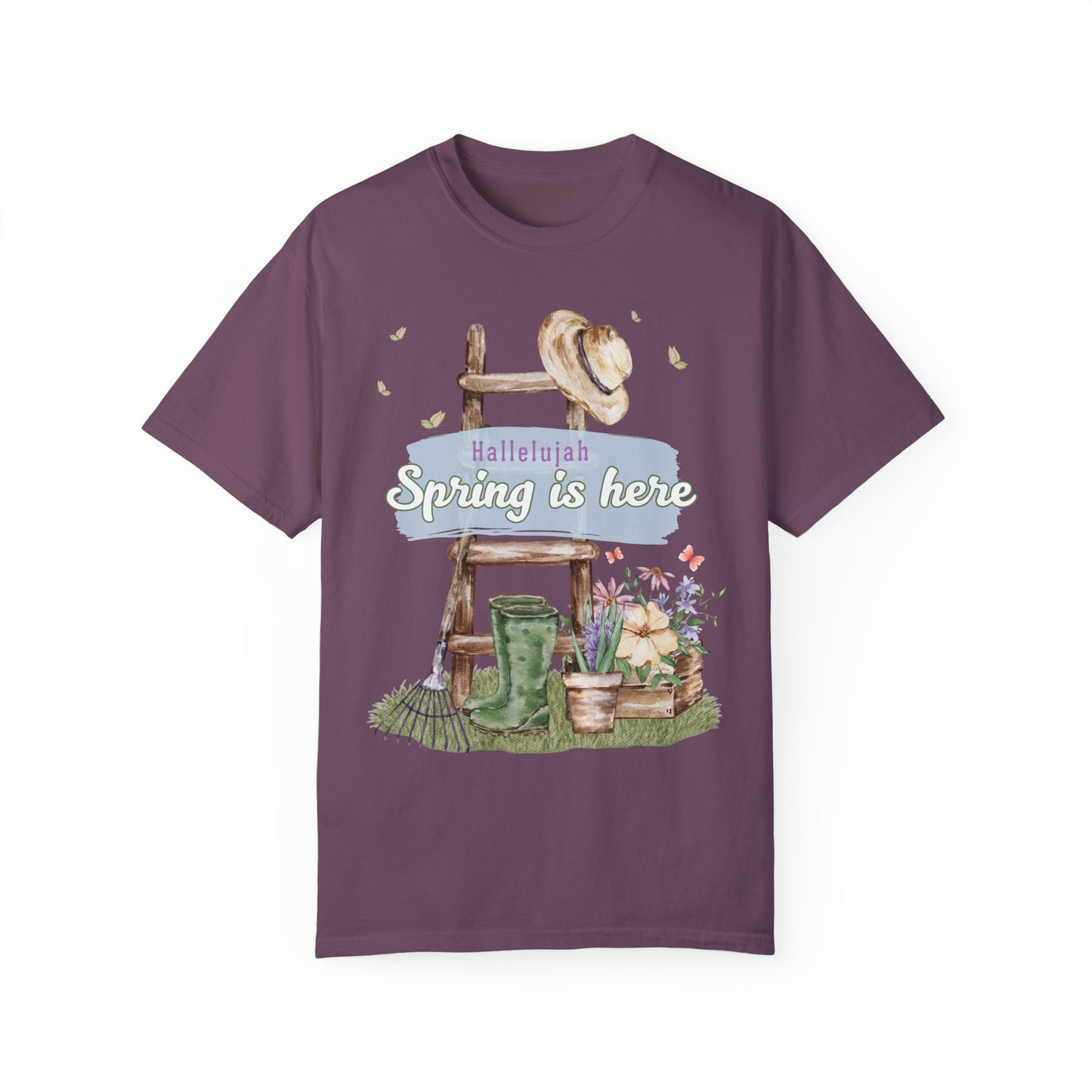 Hallelujah spring is here unisex comfort colors tee hot sweet tees free shipping birthday gift garden lovers women gardeners spring time hello spring pastel spring shirts free shipping birthday gift women’s spring t shirt berry purple