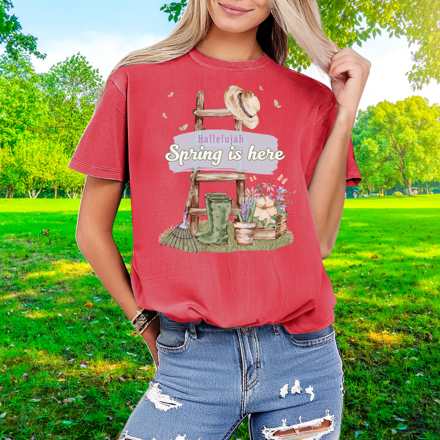 Hallelujah spring is here unisex comfort colors tee hot sweet tees free shipping birthday gift garden lovers women gardeners spring time hello spring pastel spring shirts free shipping birthday gift women’s spring t shirt