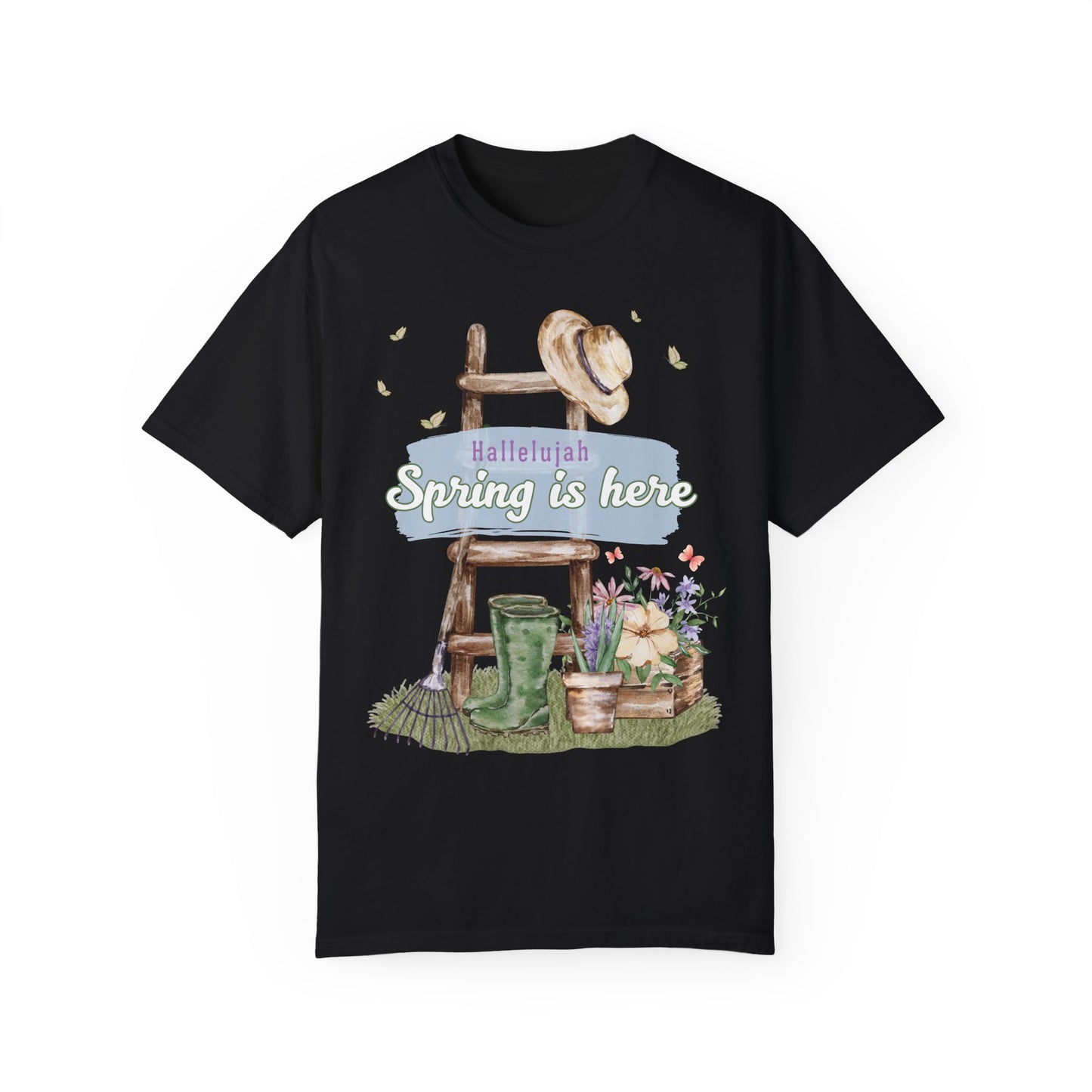 Hallelujah spring is here unisex comfort colors tee hot sweet tees free shipping birthday gift garden lovers women gardeners spring time hello spring pastel spring shirts free shipping birthday gift women’s spring t shirt black