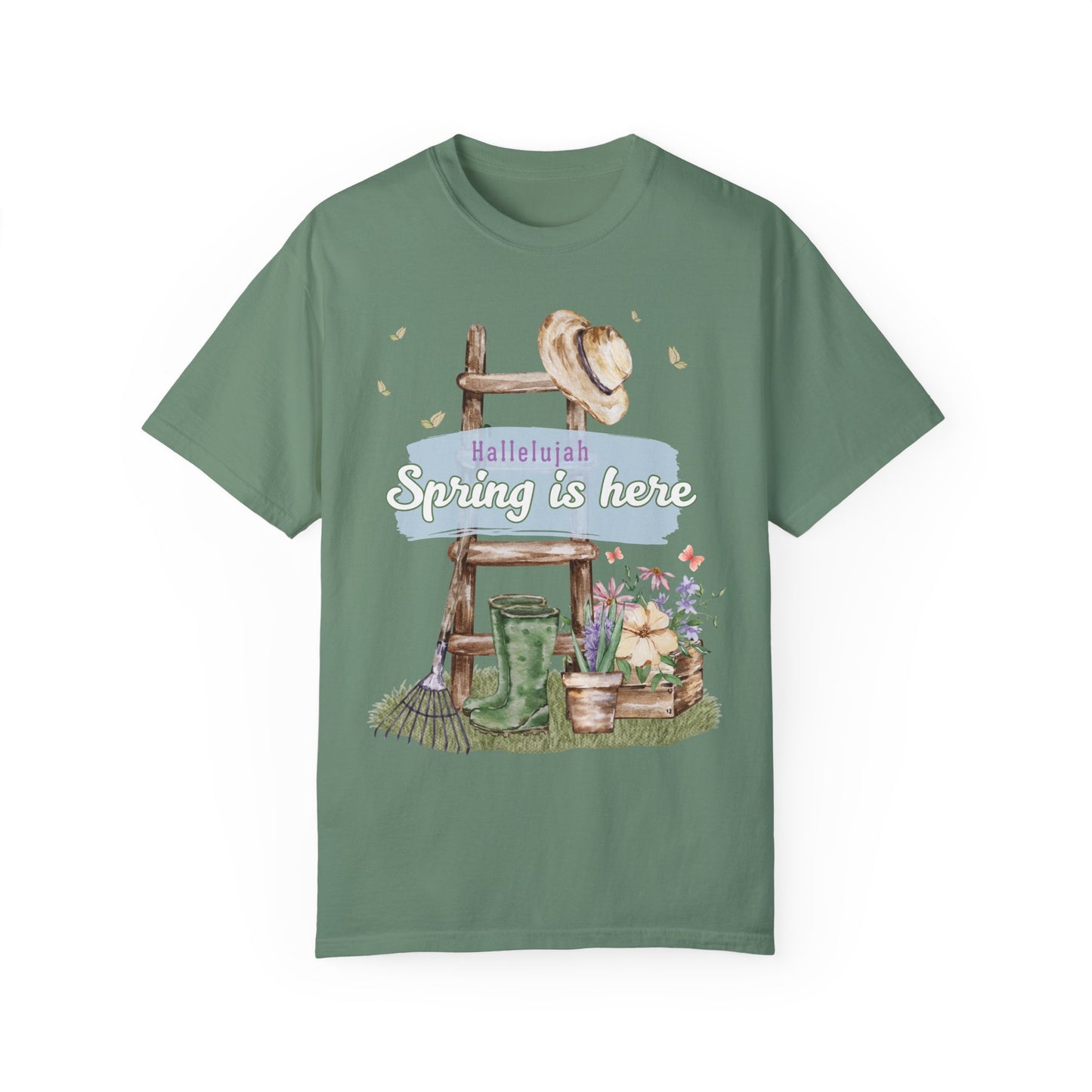 Hallelujah spring is here unisex comfort colors tee hot sweet tees free shipping birthday gift garden lovers women gardeners spring time hello spring pastel spring shirts free shipping birthday gift women’s spring t shirt light green