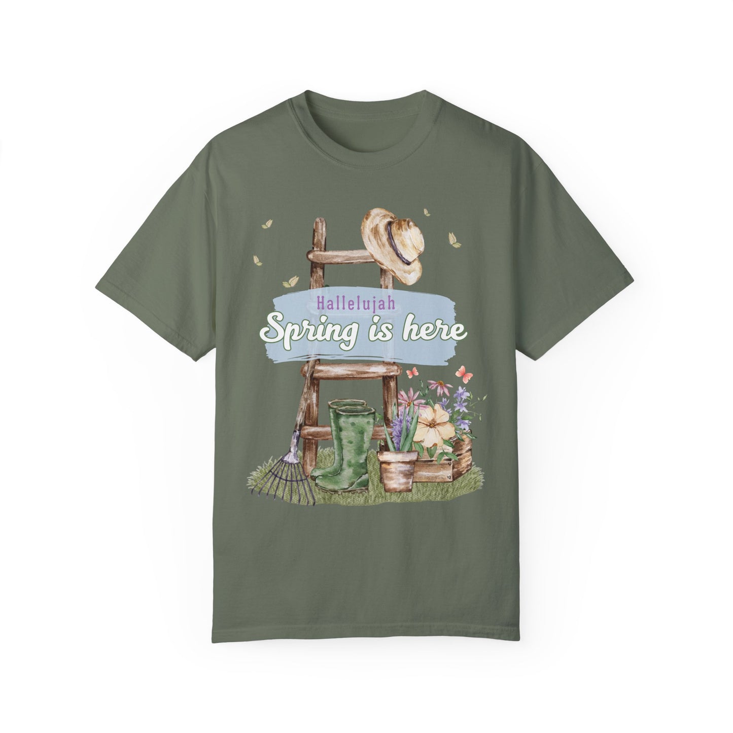 Hallelujah spring is here unisex comfort colors tee hot sweet tees free shipping birthday gift garden lovers women gardeners spring time hello spring pastel spring shirts free shipping birthday gift women’s spring t shirt Moss