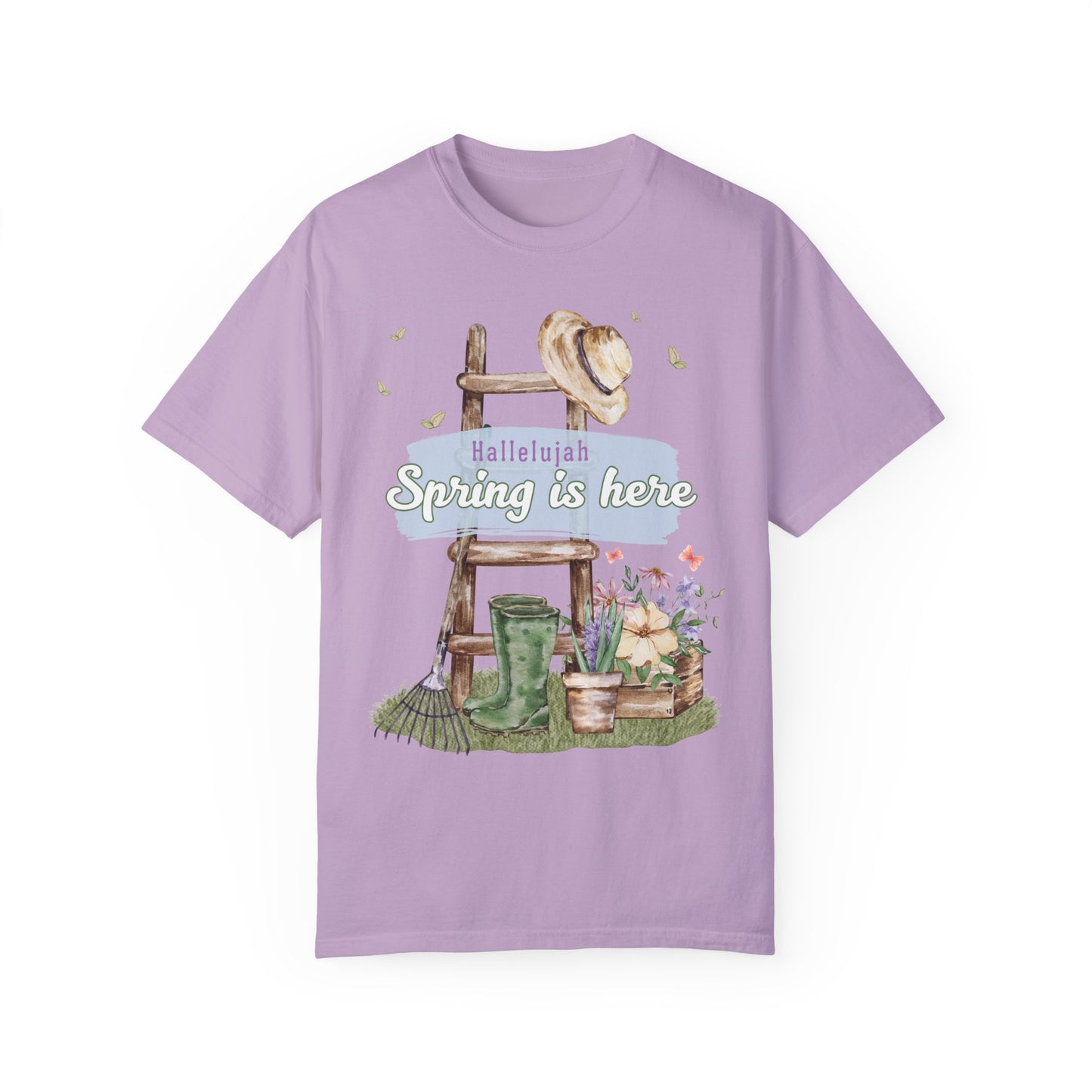 Hallelujah spring is here unisex comfort colors tee hot sweet tees free shipping birthday gift garden lovers women gardeners spring time hello spring pastel spring shirts free shipping birthday gift women’s spring t shirt Orchid