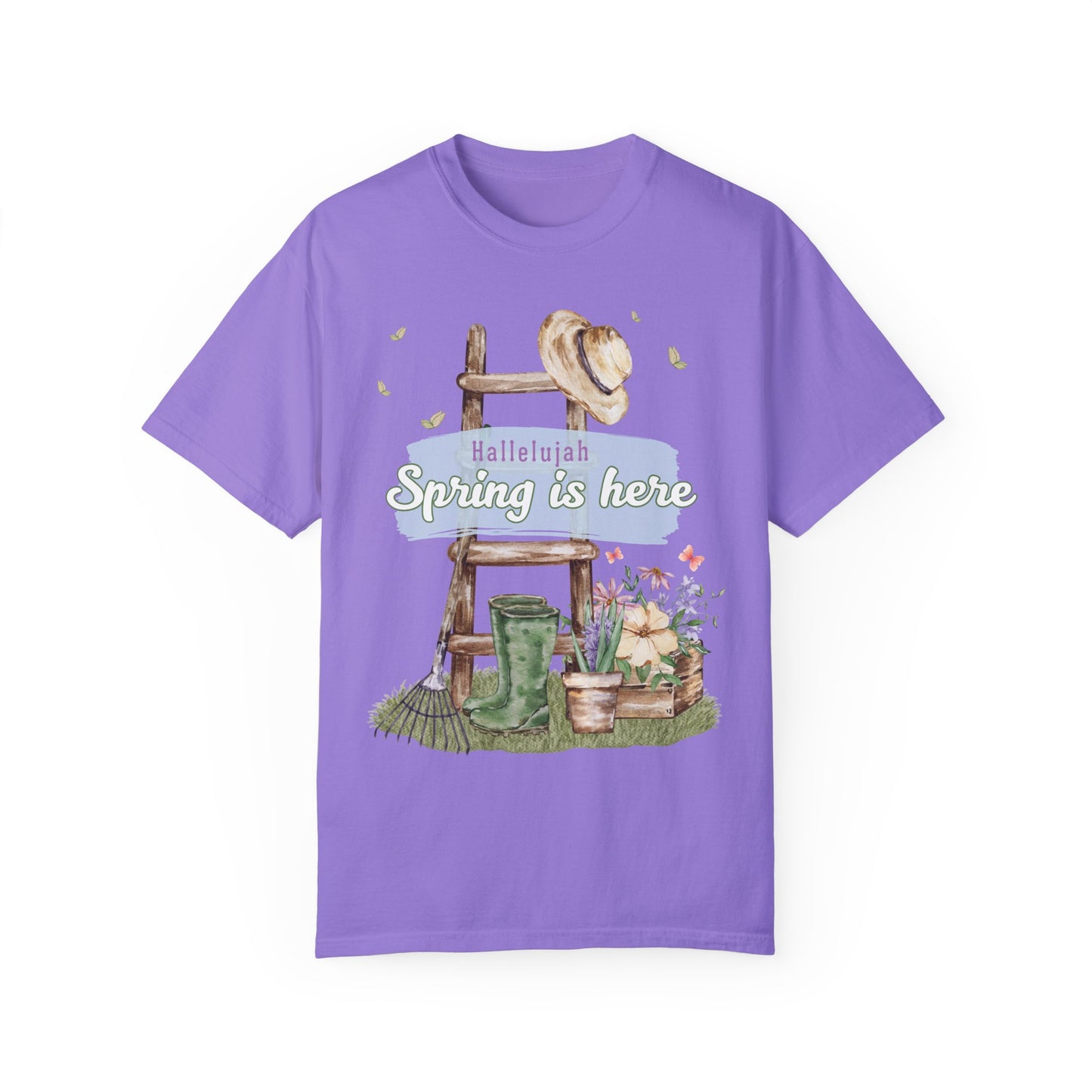 Hallelujah spring is here unisex comfort colors tee hot sweet tees free shipping birthday gift garden lovers women gardeners spring time hello spring pastel spring shirts free shipping birthday gift women’s spring t shirt Violet