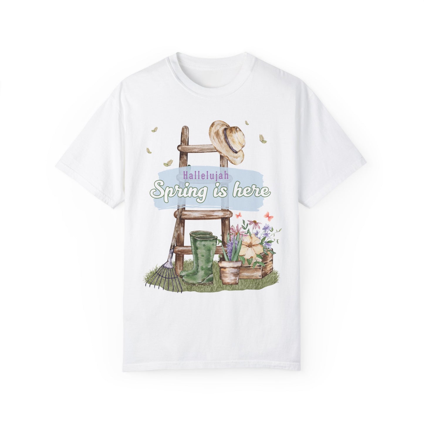 Hallelujah spring is here unisex comfort colors tee hot sweet tees free shipping birthday gift garden lovers women gardeners spring time hello spring pastel spring shirts free shipping birthday gift women’s spring t shirt White