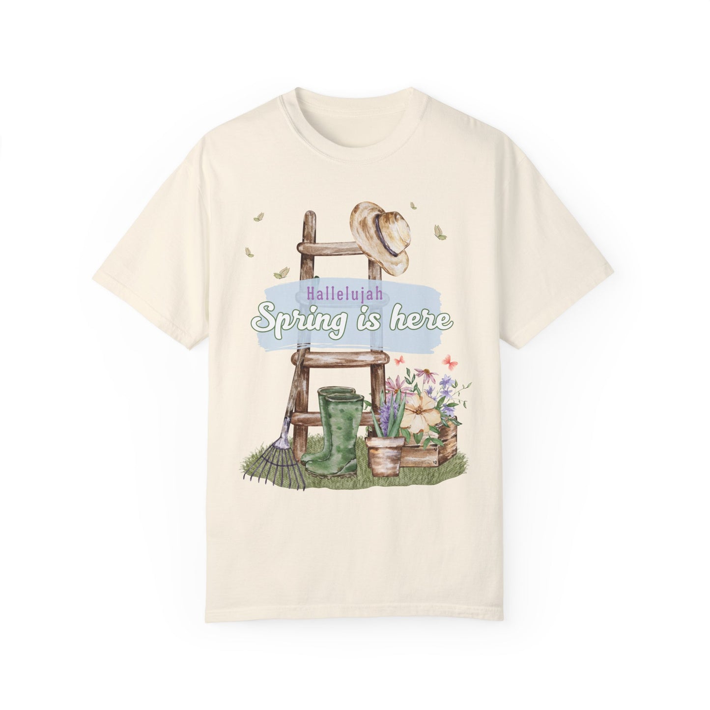 Hallelujah spring is here unisex comfort colors tee hot sweet tees free shipping birthday gift garden lovers women gardeners spring time hello spring pastel spring shirts free shipping birthday gift women’s spring t shirt Ivory