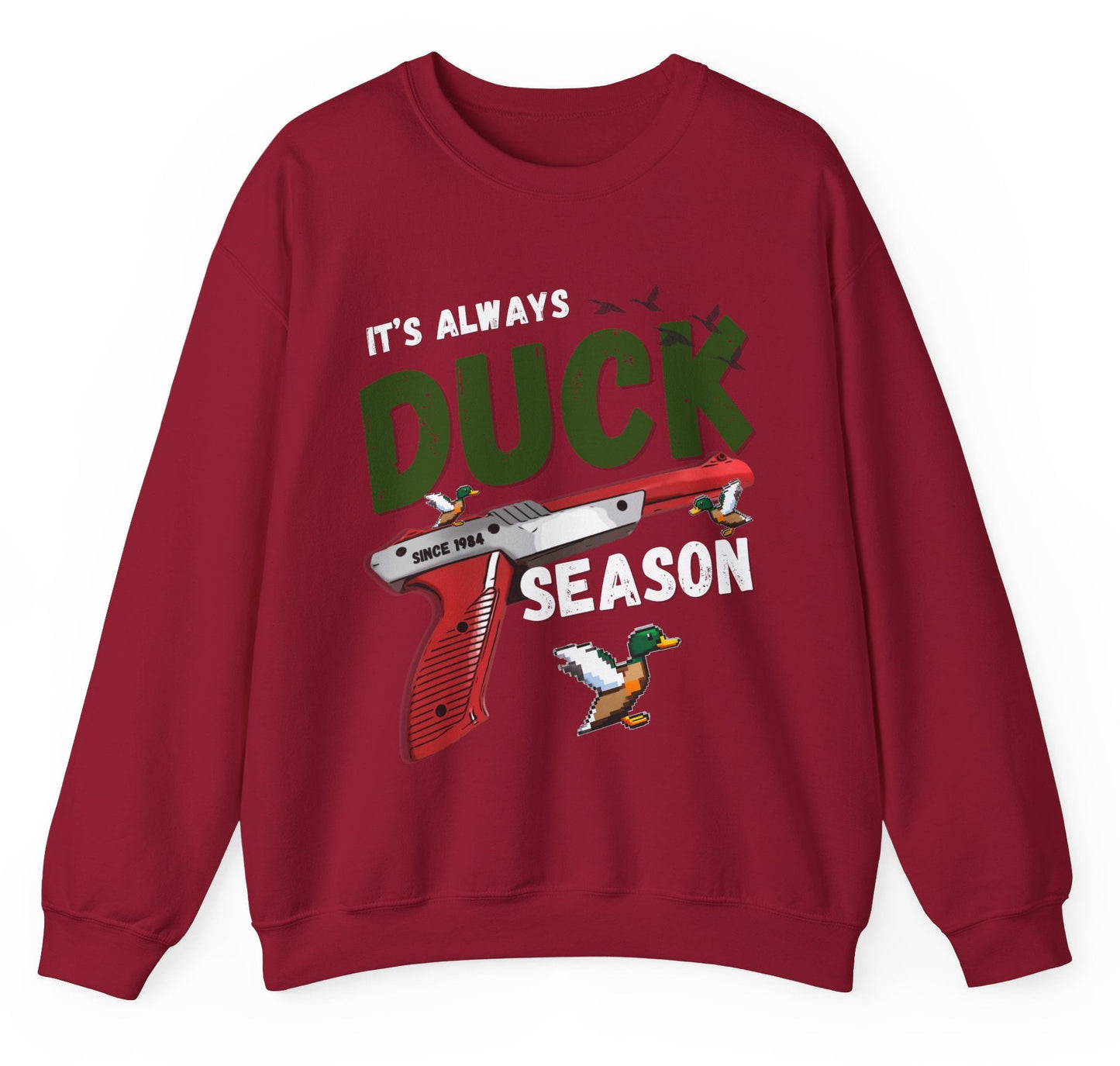 Its always duck season Nintendo game vintage gamer hotsweettees gift video games Mario duck hunt hunter country theme nostalgia womens gift unisex t shirt t shirt mockup duck hunting orange gun video games Nintendo duck hunt 1980 game free shipping Nintendo sweater men’s gamer sweater men’s Nintendo sweater womens Nintendo themed sweater pull over orange duck hunt Nintendo gun classic orange gun duck hunter Red sweatshirt