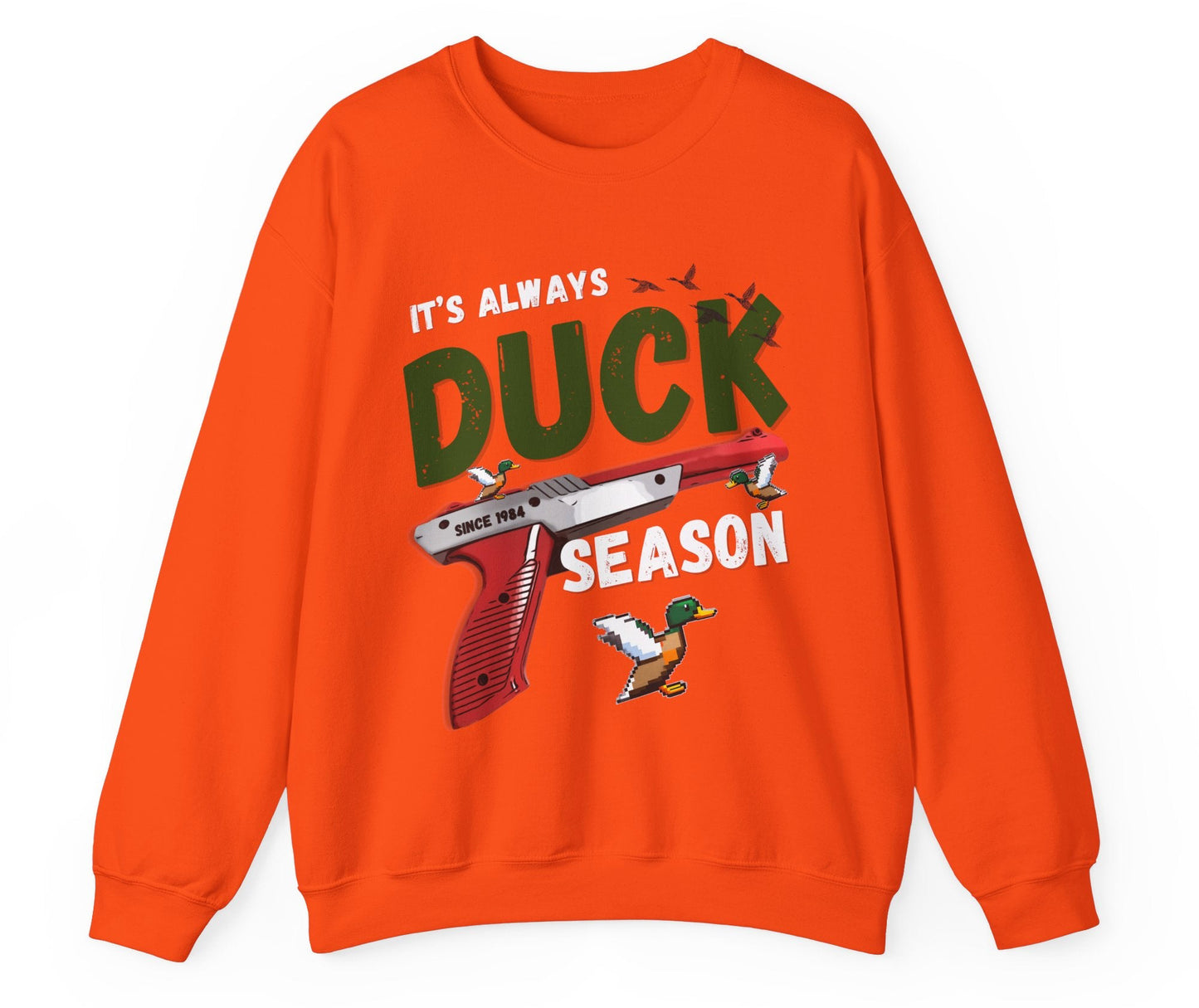Its always duck season Nintendo game vintage gamer hotsweettees gift video games Mario duck hunt hunter country theme nostalgia womens gift unisex t shirt t shirt mockup duck hunting orange gun video games Nintendo duck hunt 1980 game free shipping Nintendo sweater men’s gamer sweater men’s Nintendo sweater womens Nintendo themed sweater pull over orange duck hunt Nintendo gun classic orange gun duck hunter sweatshirt mallard duck hunter green duck retro video games