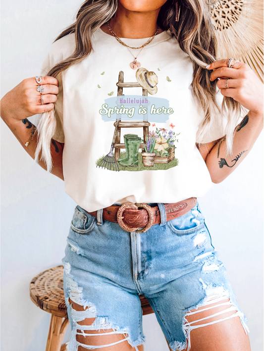 Hallelujah spring is here unisex comfort colors tee hot sweet tees free shipping birthday gift garden lovers women gardeners spring time hello spring pastel spring shirts free shipping birthday gift women’s spring t shirt White