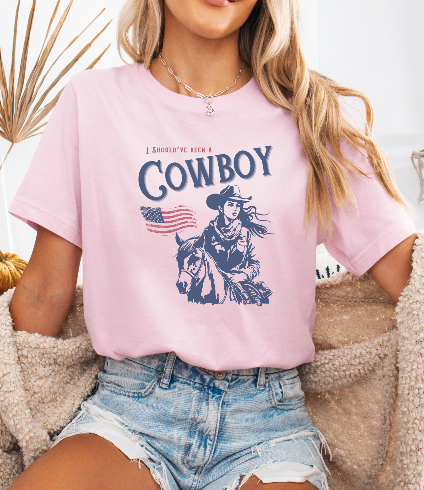 Should’ve been a cowboy t shirt heather ice blue womens shirt cowgirl gift country girl Christmas gift hot sweet teesToby Keith cowboy song free shipping cowboy t shirt Pink