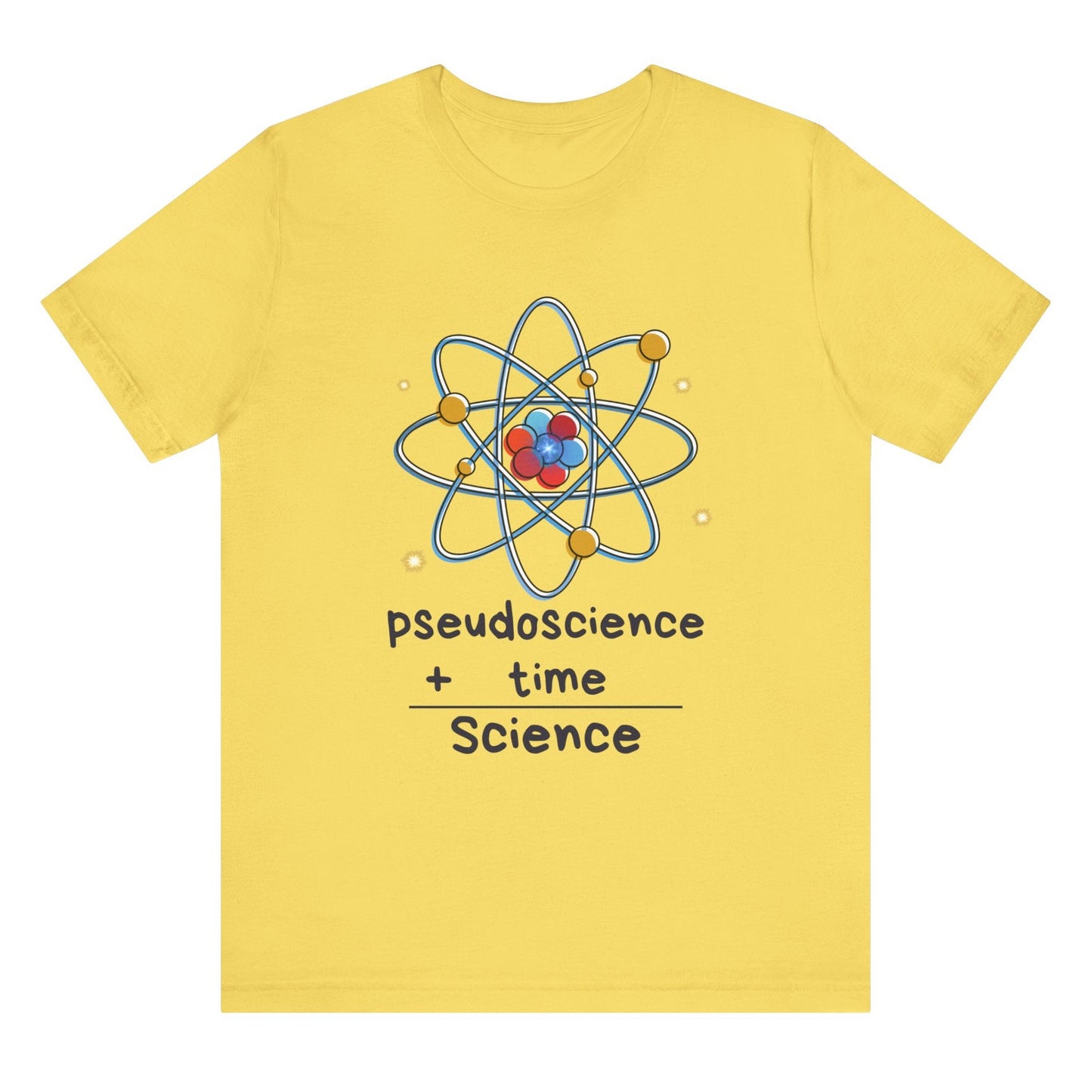 Pseudoscience plus time equals science hot sweet tees science t shirt science teacher Einstein themed theory of relativity gift free shipping unisex t shirt nerdy shirt quantum theory Engineer t shirt college science college student teacher Maize yellow