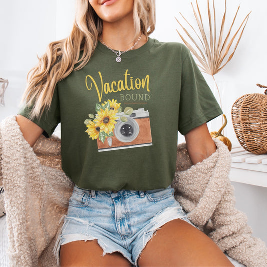 vacation bound t shirt vacation themed t shirt hot sweet tees women’s vacation shirt vacation ready wear summer vacation spring vacation free shipping gifts vintage camera themed t shirt vacation gift vintage camera themed tee