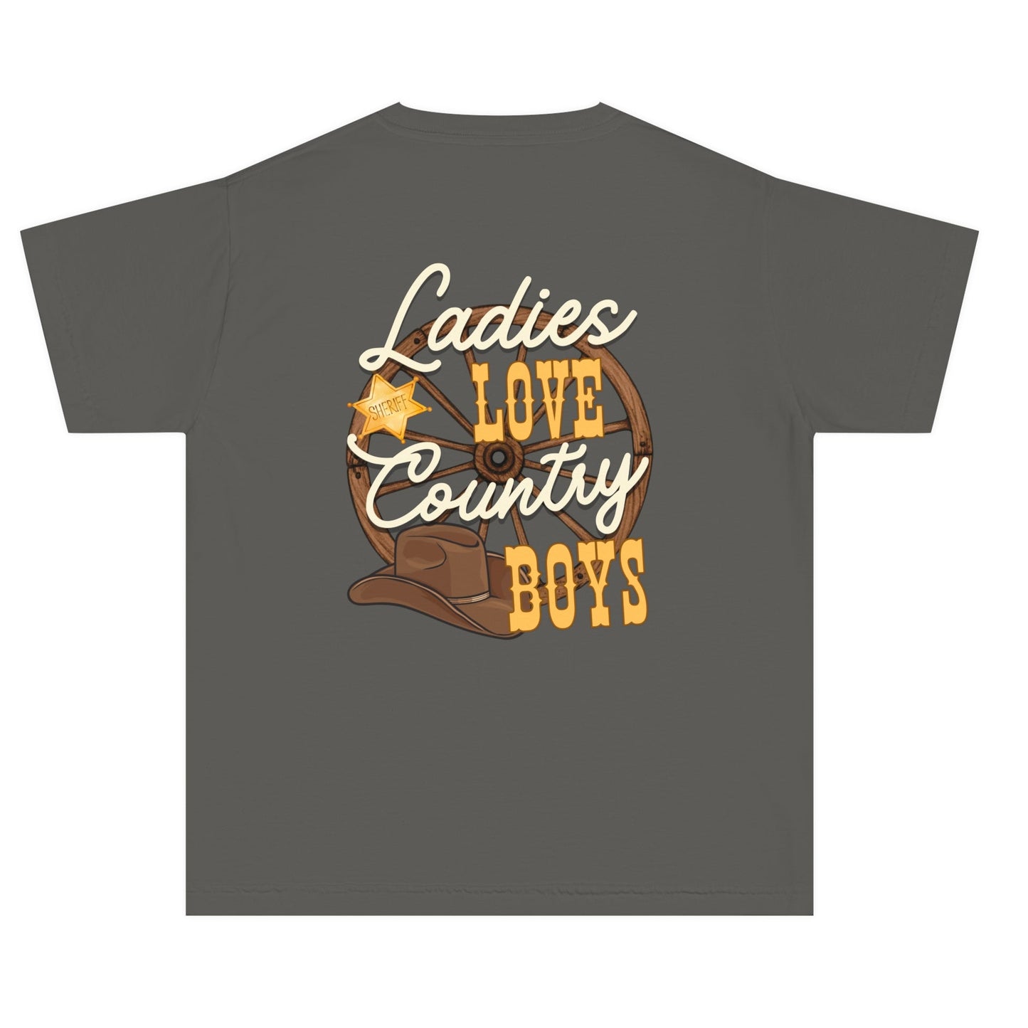 Ladies love country boys t shirt unisex hotsweettees country music shirt country boy gift for dad deep country roots cowboy hat sheriff badge wagon wheel back design free shipping birthday gift dad and son matching shirtspepper kids back