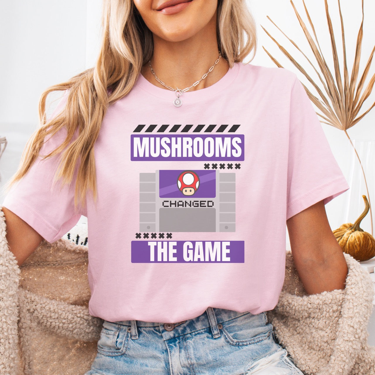 Mushrooms changed the game vintage video games psychedelics Mario Nintendo gamer shirt nostalgic gamer gift hot sweet tees free shipping 90s game lover gift 90s nostalgia gamer 90s bright color shirt Super Nintendo theme vintage video games 90s kids birthday gift gamer gift throwback Nintendo Soft pink