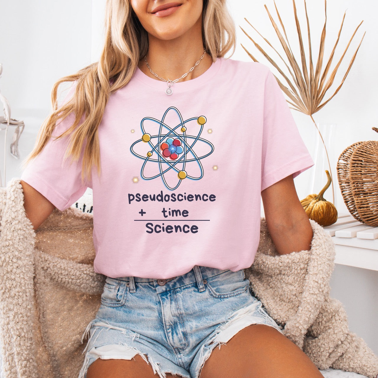 Pseudoscience plus time equals science hot sweet tees science t shirt science teacher Einstein themed theory of relativity gift free shipping unisex t shirt nerdy shirt quantum theory Engineer t shirt college science college student teacher Soft pink