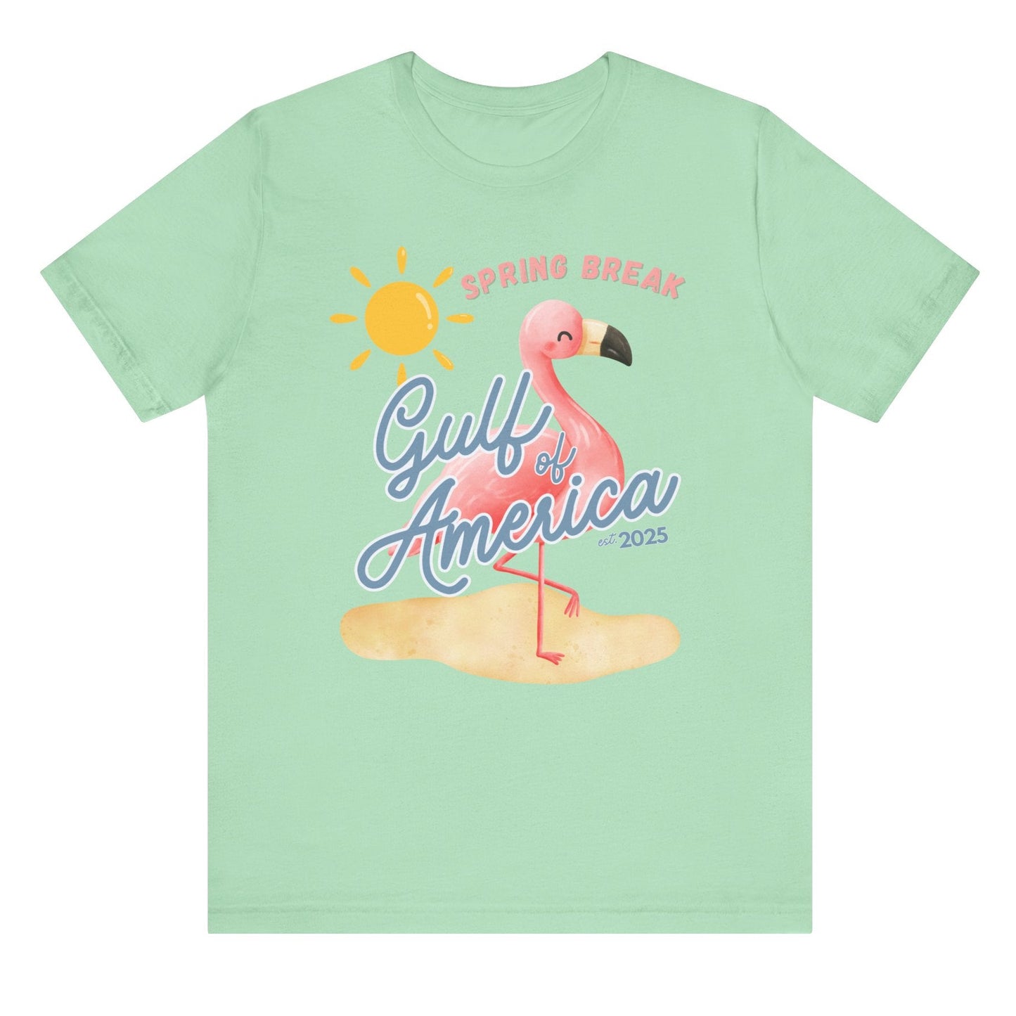 Spring break gulf of America t shirt pink flamingo beach sun shine Florida trump 2025 unisex t shirt hotsweettees pink shirt summer shirt birthday gift trump lovers gift spring break 2025 t shirt Florida summer patriotic women’s t shirt