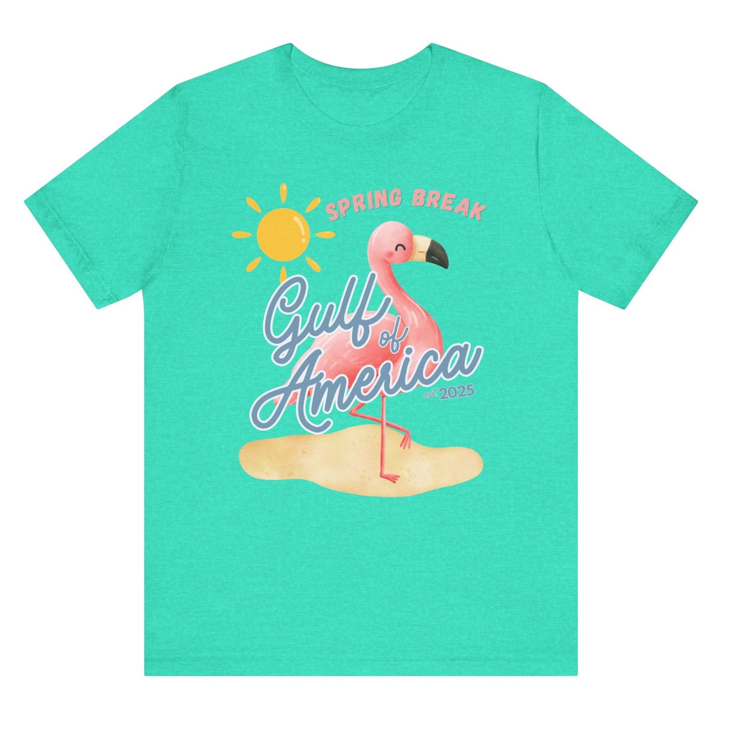 Spring break gulf of America t shirt pink flamingo beach sun shine Florida trump 2025 unisex t shirt hotsweettees pink shirt summer shirt birthday gift trump lovers gift spring break 2025 t shirt Florida summer patriotic women’s t shirt
