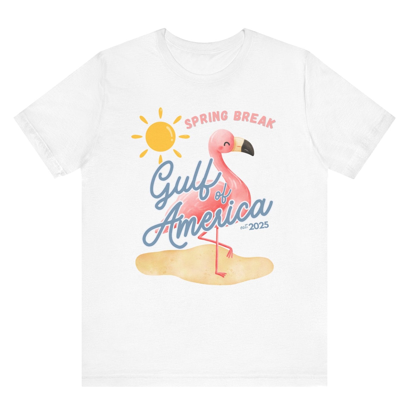 Spring break gulf of America t shirt pink flamingo beach sun shine Florida trump 2025 unisex t shirt hotsweettees pink shirt summer shirt birthday gift trump lovers gift spring break 2025 t shirt Florida summer patriotic women’s t shirt