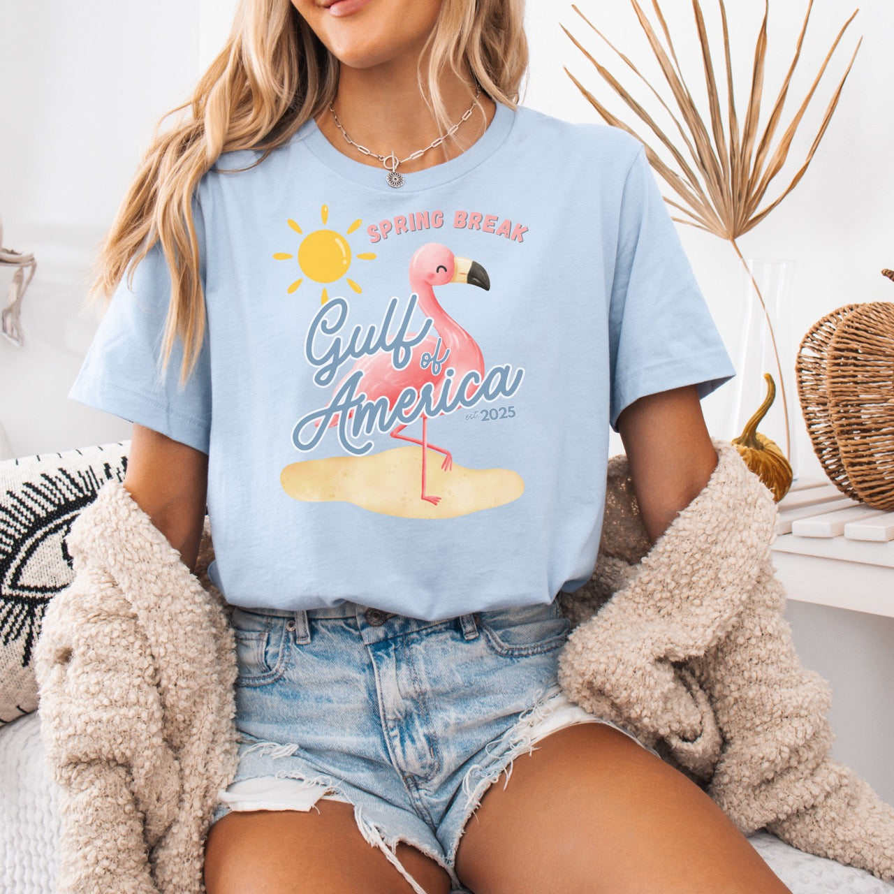 Spring break gulf of America t shirt pink flamingo beach sun shine Florida trump 2025 unisex t shirt hotsweettees pink shirt summer shirt birthday gift trump lovers gift spring break 2025 t shirt Florida summer patriotic women’s t shirt