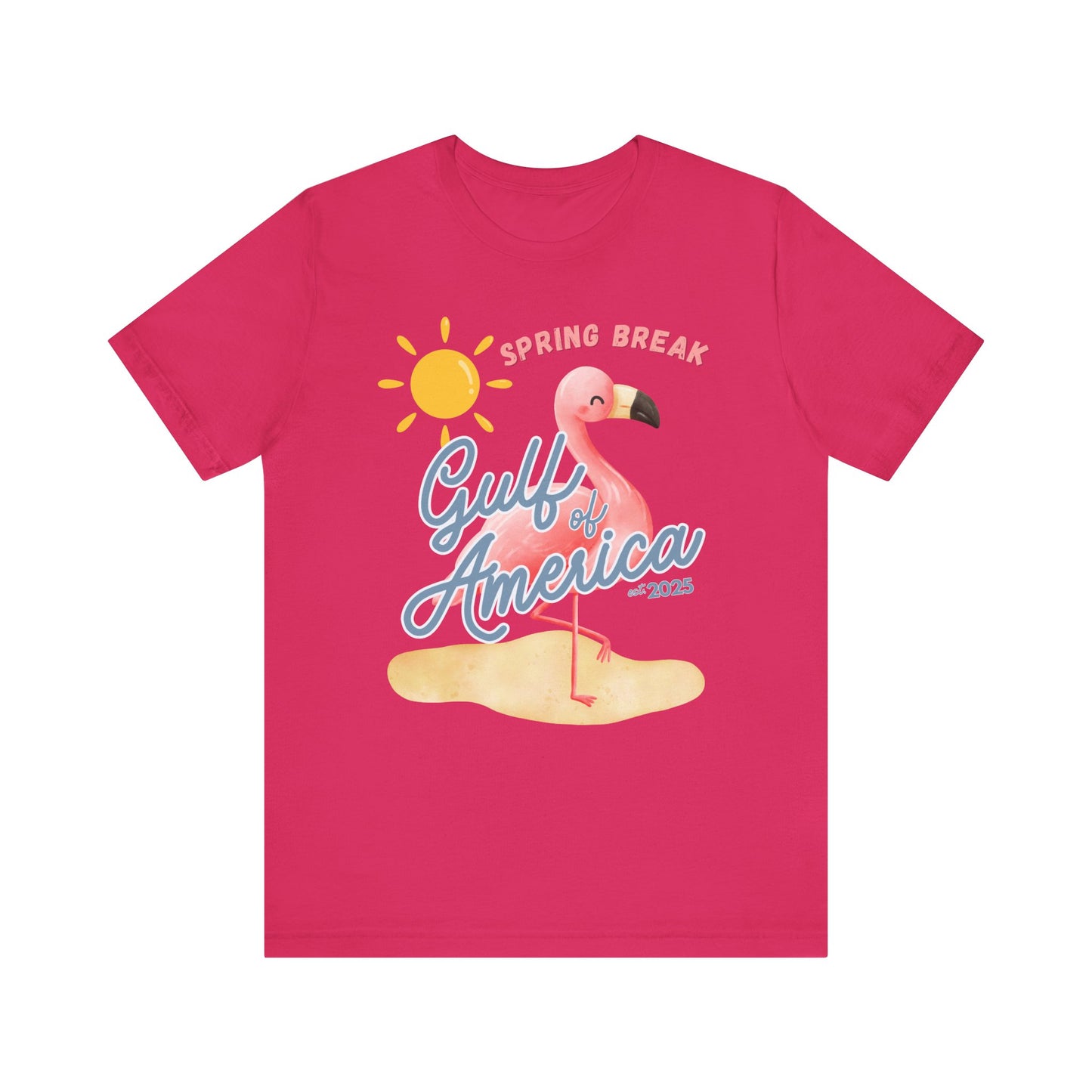 Spring break gulf of America t shirt pink flamingo beach sun shine Florida trump 2025 unisex t shirt hotsweettees pink shirt summer shirt birthday gift trump lovers gift spring break 2025 t shirt Florida summer patriotic women’s t shirt