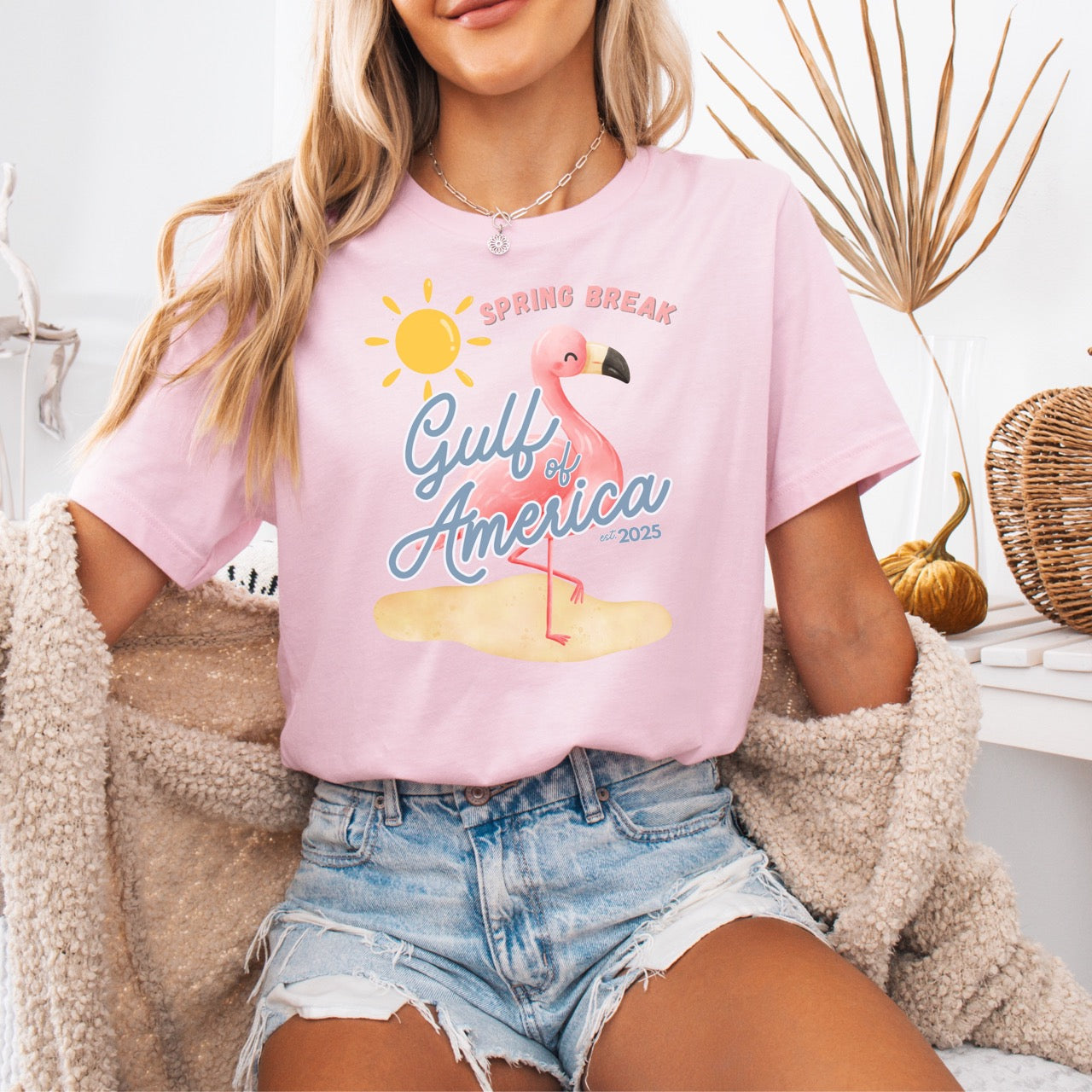 Spring break gulf of America t shirt pink flamingo beach sun shine Florida trump 2025 unisex t shirt hotsweettees pink shirt summer shirt birthday gift trump lovers gift spring break 2025 t shirt Florida summer patriotic women’s t shirt