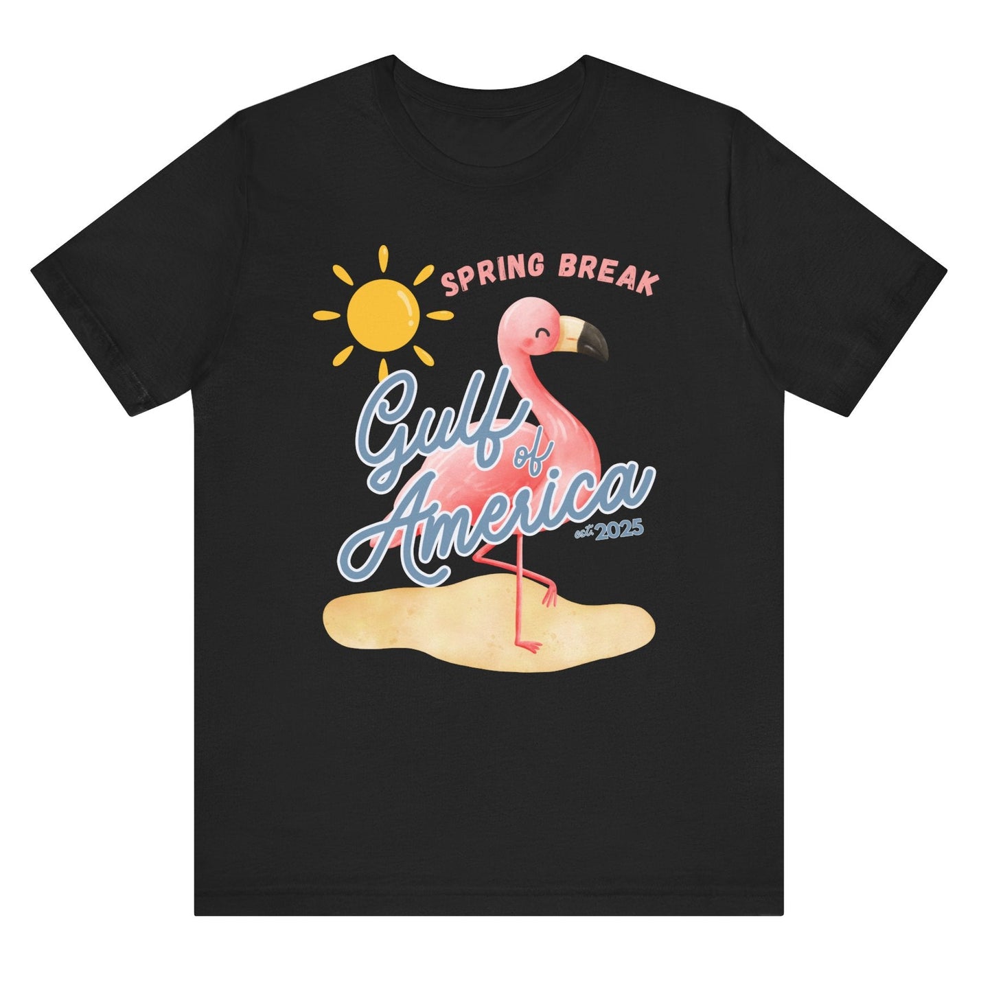 Spring break gulf of America t shirt pink flamingo beach sun shine Florida trump 2025 unisex t shirt hotsweettees pink shirt summer shirt birthday gift trump lovers gift spring break 2025 t shirt Florida summer patriotic women’s t shirt