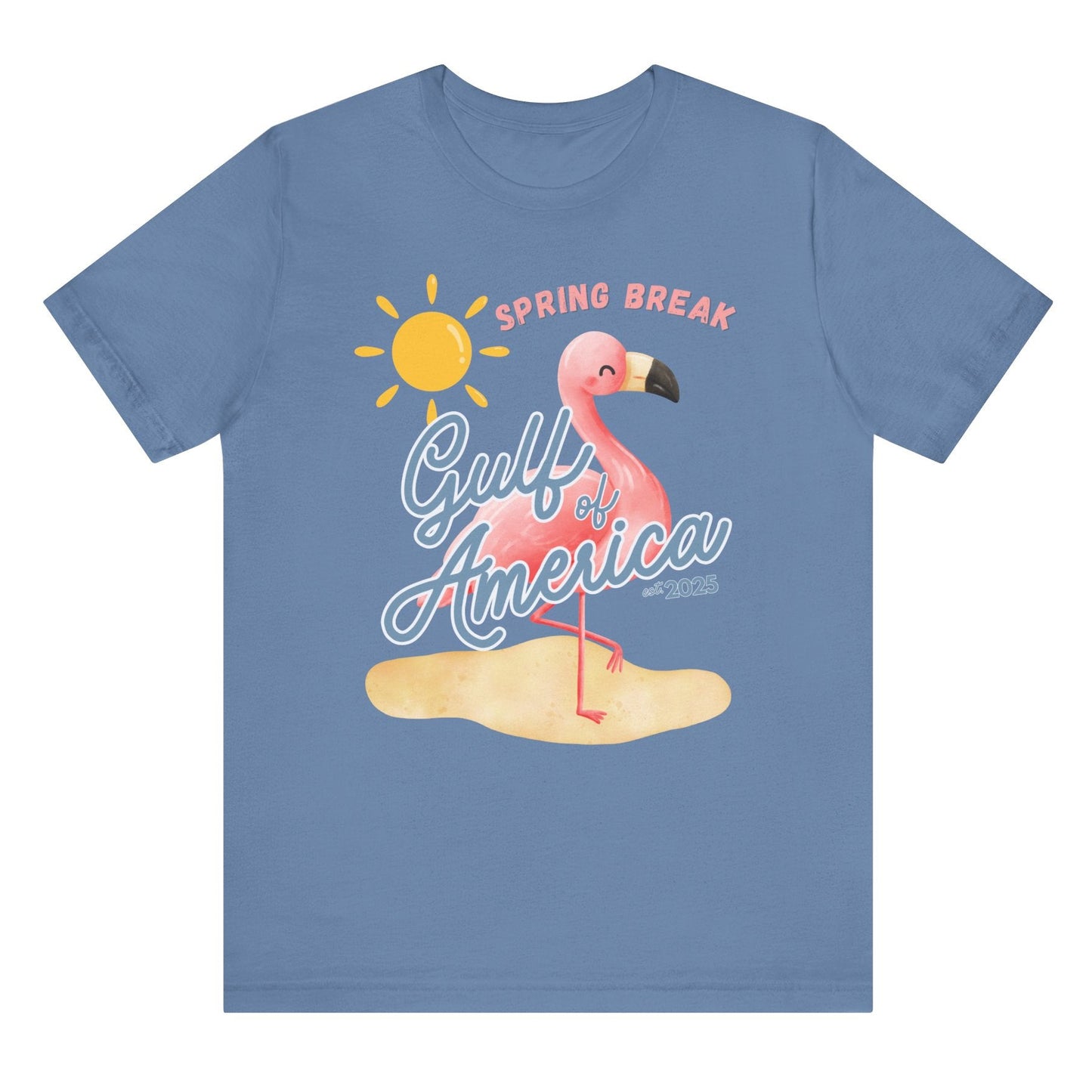 Spring break gulf of America t shirt pink flamingo beach sun shine Florida trump 2025 unisex t shirt hotsweettees pink shirt summer shirt birthday gift trump lovers gift spring break 2025 t shirt Florida summer patriotic women’s t shirt