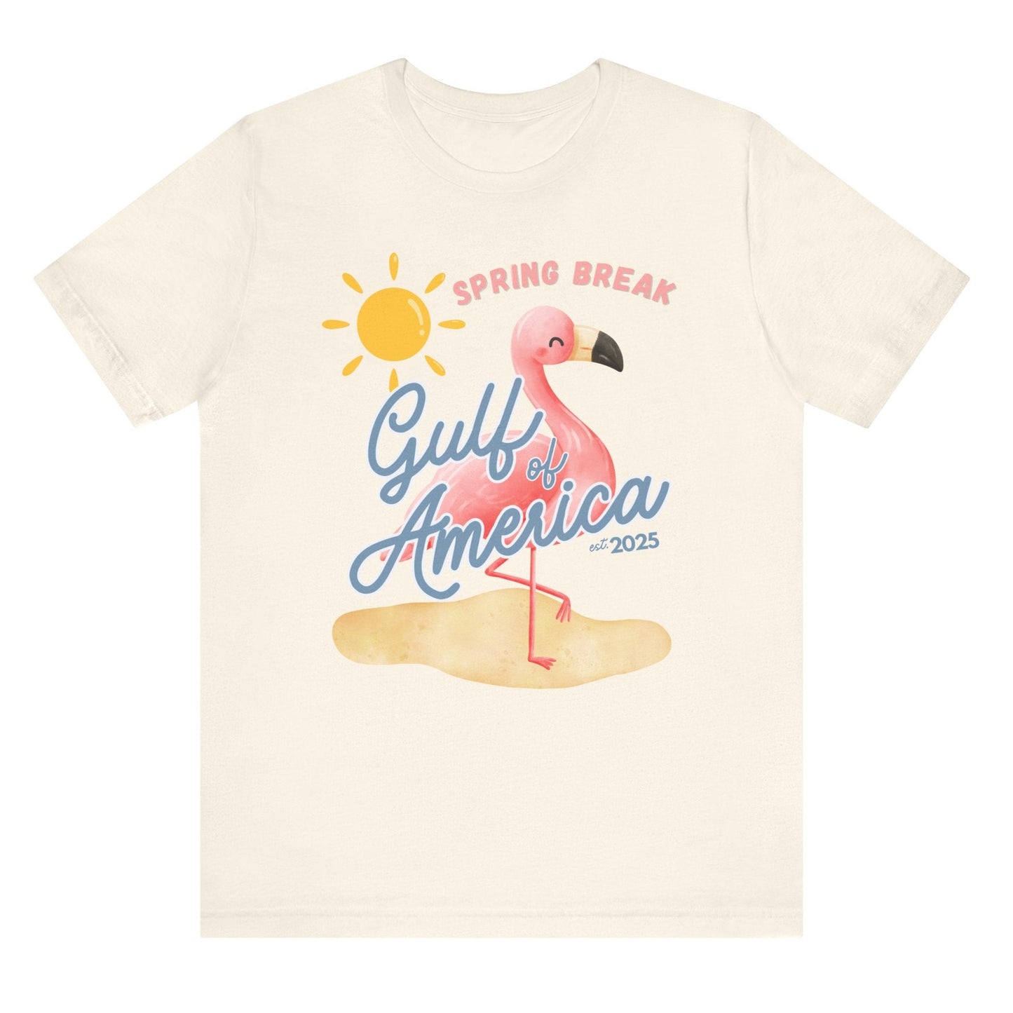 Spring break gulf of America t shirt pink flamingo beach sun shine Florida trump 2025 unisex t shirt hotsweettees pink shirt summer shirt birthday gift trump lovers gift spring break 2025 t shirt Florida summer patriotic women’s t shirt