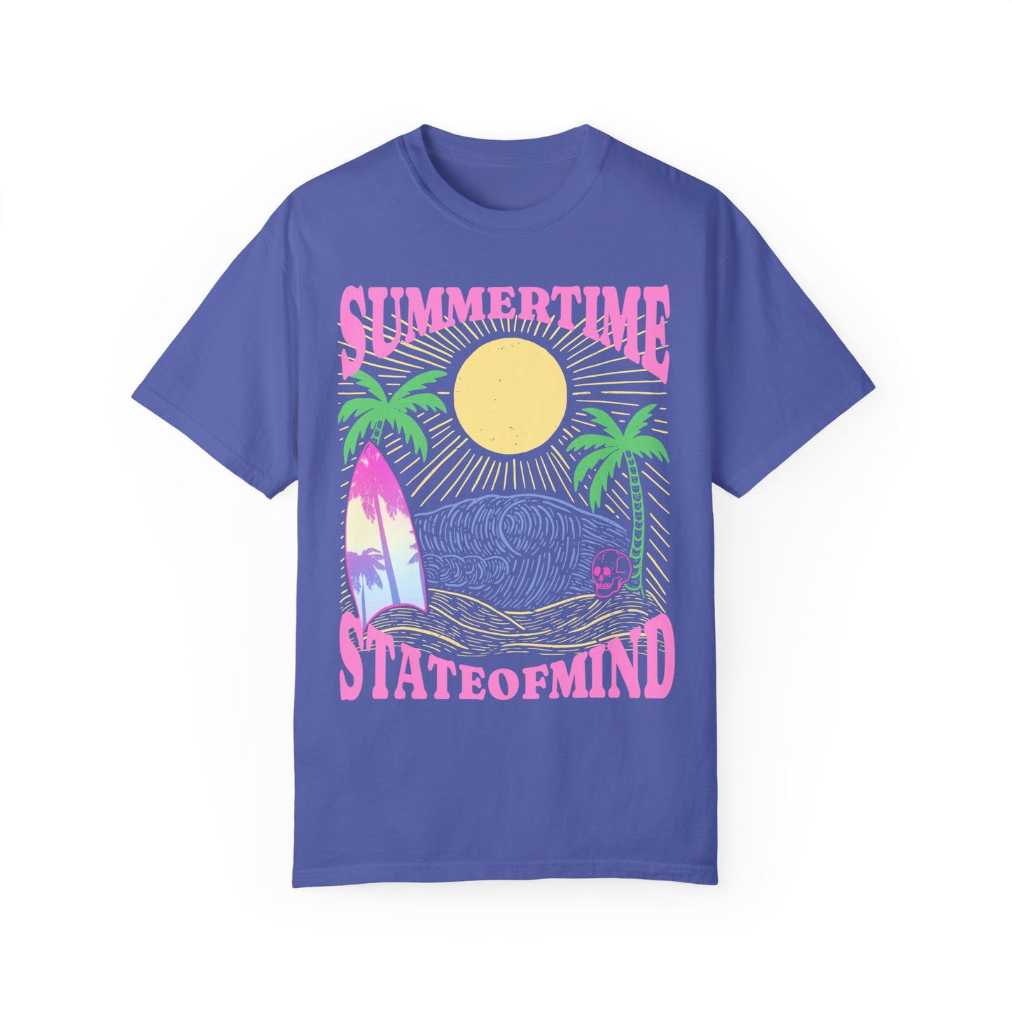 Summertime State of mind summer beach surfer palm tree hot sweet tees comfort colors Periwinkle