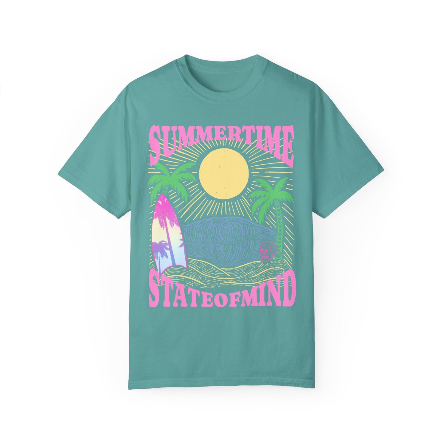 Summertime State of mind summer beach surfer palm tree hot sweet tees comfort colors sea foam green